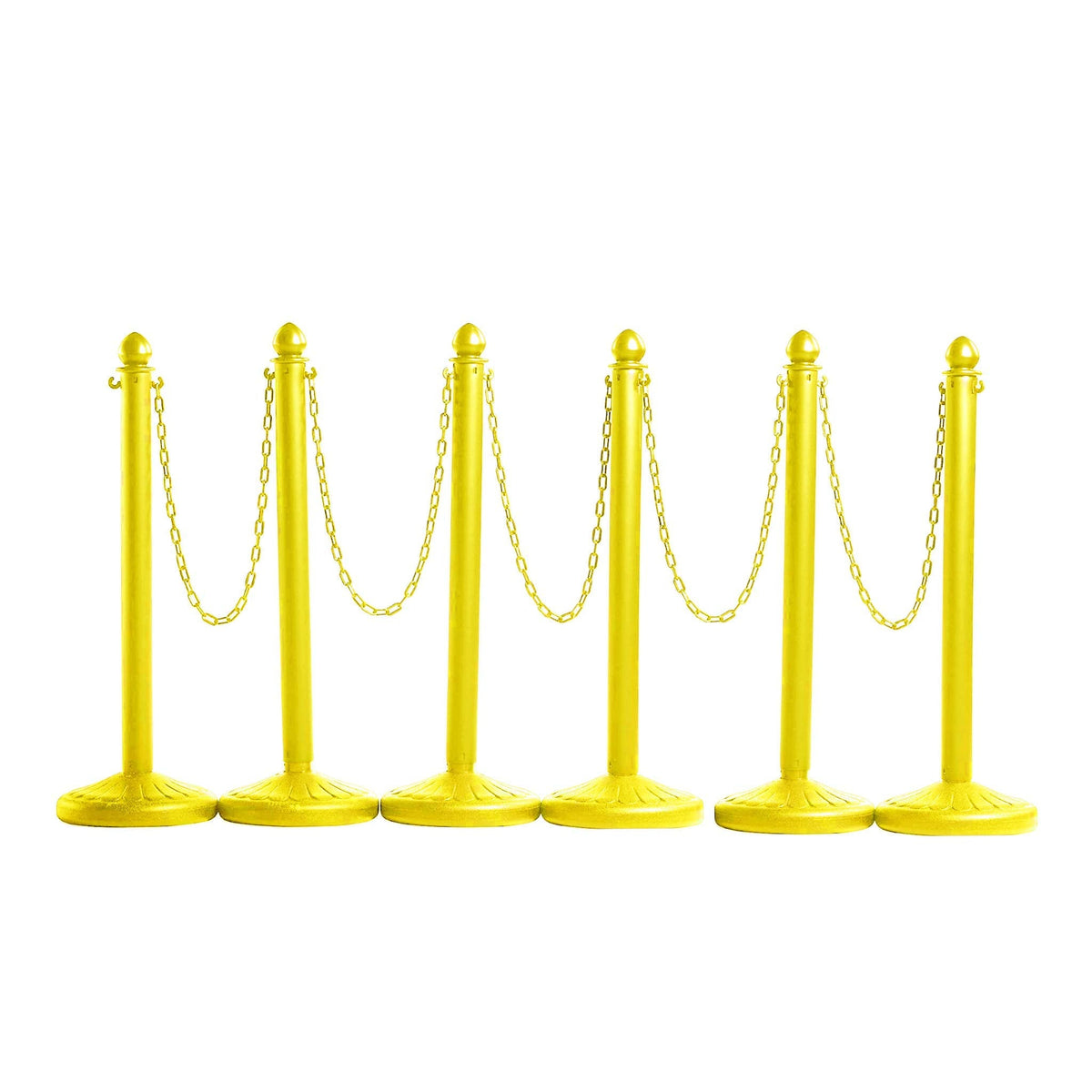 Montour Line Plastic Stanchion Yellow 2.5 Inch Diameter with 50 Foot Chain, 6-Pack, Crowd Control Barriers
