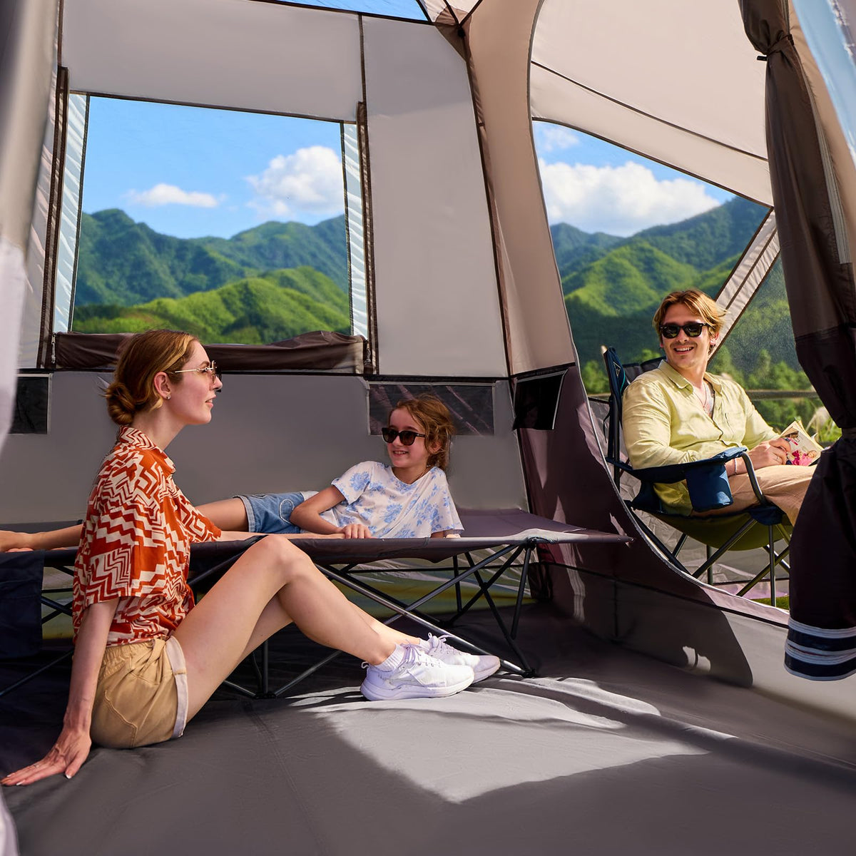 TIMBER RIDGE 5-9 Person SUV Tent with Screen Porch and Awning for Family Camping, Weather Resistant and Portable Van or Car Tent, Includes Rainfly and Storage Bag, 13' W X 10' L X 7.1' H, Tan