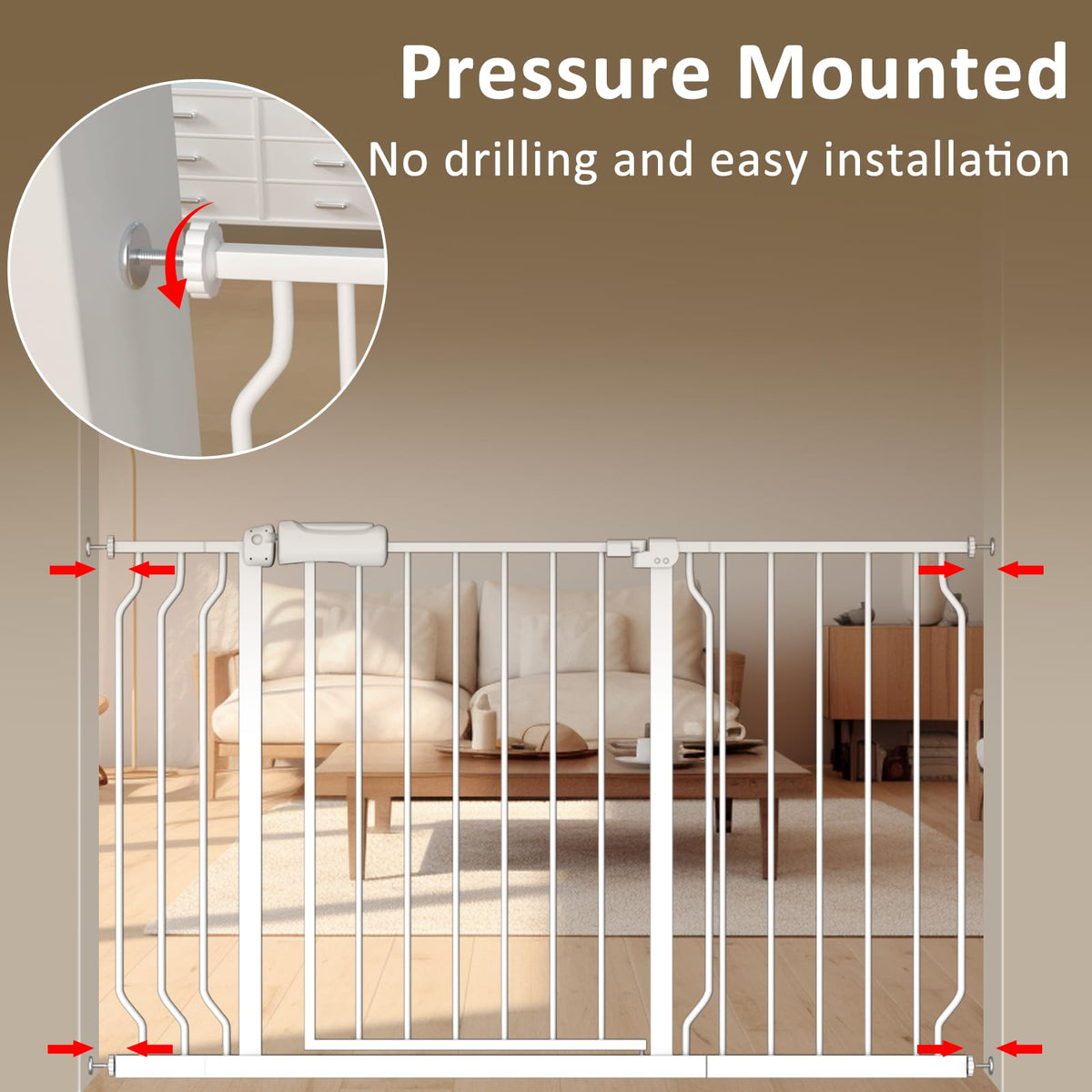 ALLAIBB Extra Wide Pressure Mount Baby Gate Auto Close Metal Child Dog Pet Safety Gates with Walk Through for Stairs,Doorways,Kitchen and Living Room (62.02-66.93"/158-170cm)