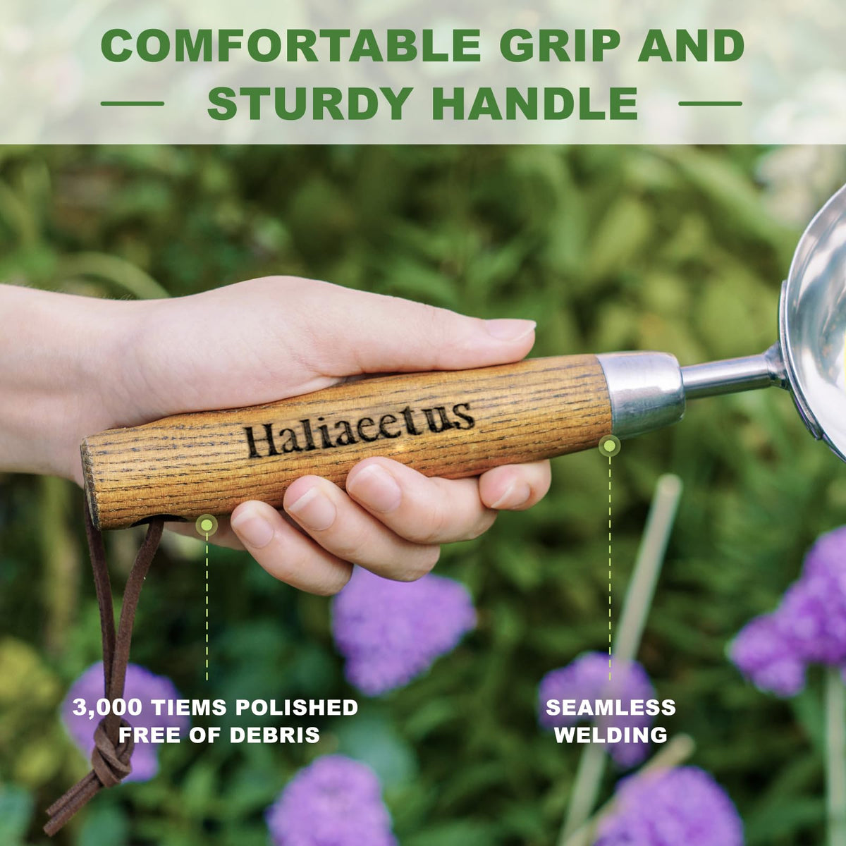 Haliaeetus Potting Soil Scoop, Bend-Proof Stainless Steel Garden Scoop, 1 Cup Big Volume Garden Hand Shovel, Comfortable Wood Handle Dirt Trowel for Transplanting, Cultivation, Composting and Planting