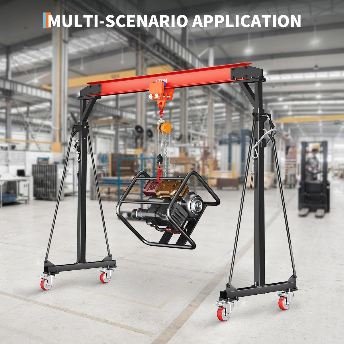 2200 LBS Gantry Crane with Manual Trolley, 1 Ton Gantry Crane with 8-12 FT Adjustable Height, Shop Crane Lift Hoist for Warehouse, Factory(with Hooks, Shackles)