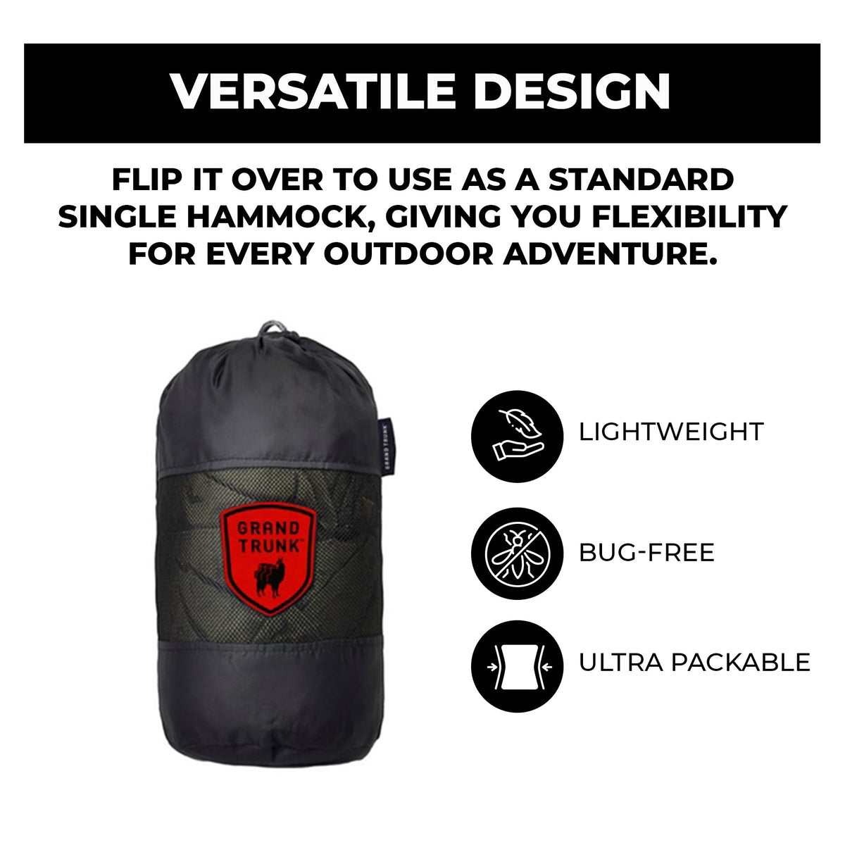 GRAND TRUNK Skeeter Beeter XT Hammock with Bug Net | 10’6” Parachute Nylon Camping Hammock, Carabiners & Hanging Kit | 400 lb Capacity | Olive & Khaki