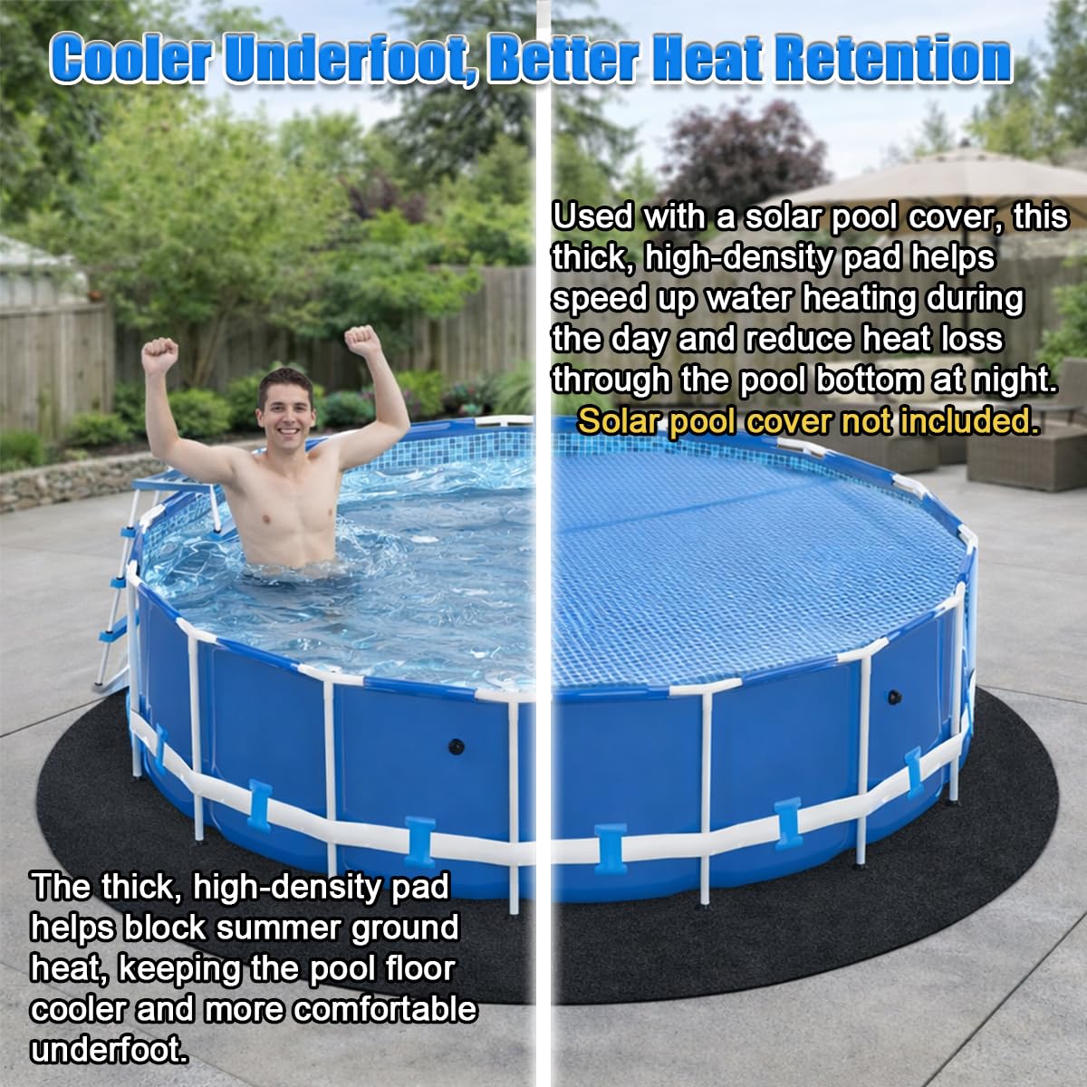 Abimars Pool Liner Pad for Above Ground Pools, 21 FT Round Extra-Thick Pool Mat, Seamless Comfort Underfoot, Puncture-Resistant Industrial-Grade Black Synthetic Fiber Pad