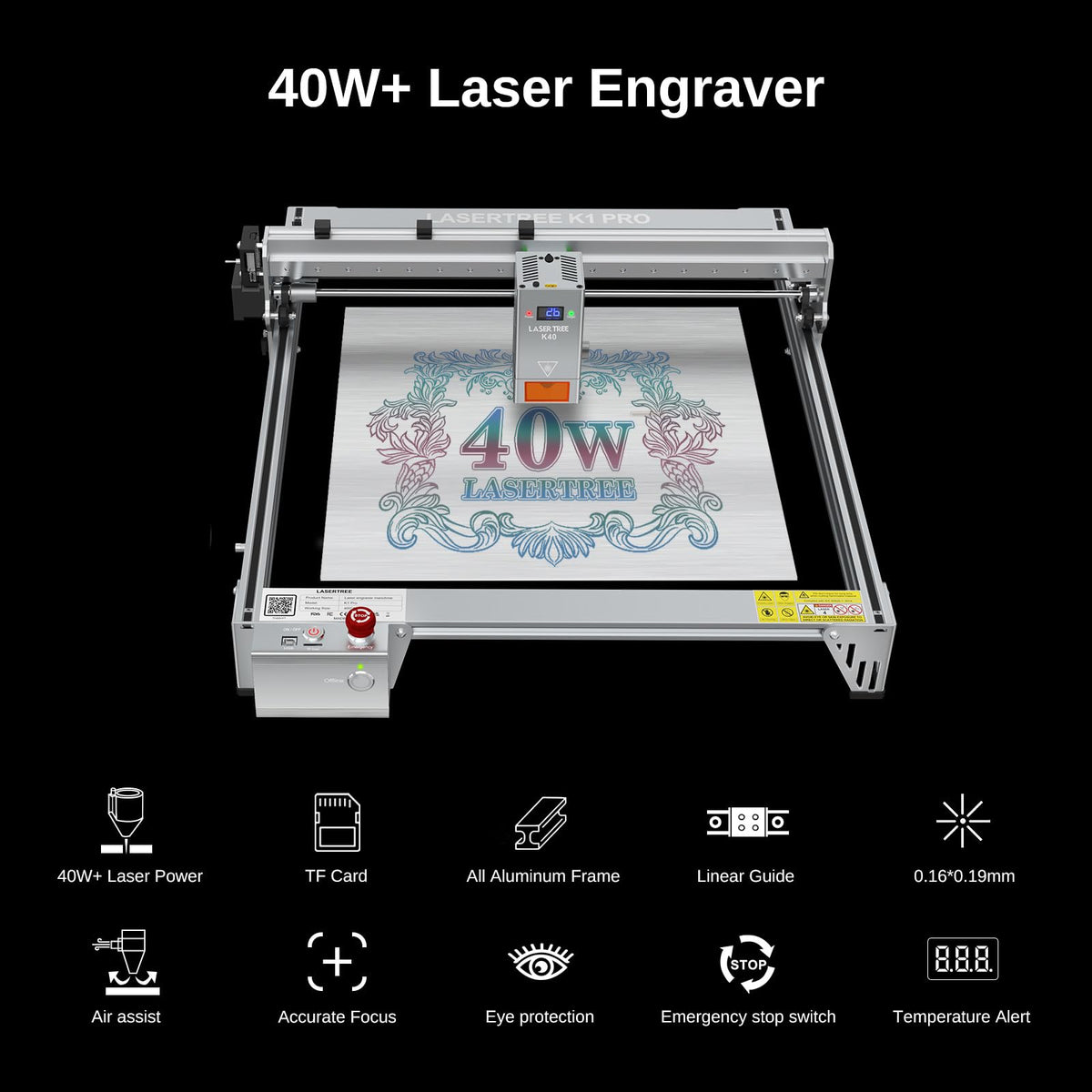 LASER TREE Laser Engraver, 40000mW（40W）Output Power Laser Engraver Machine, High Precision Laser Cutter and Engraver for Wood & Metal Paper Acrylic Glass Leather etc, Class 4 (Basic)