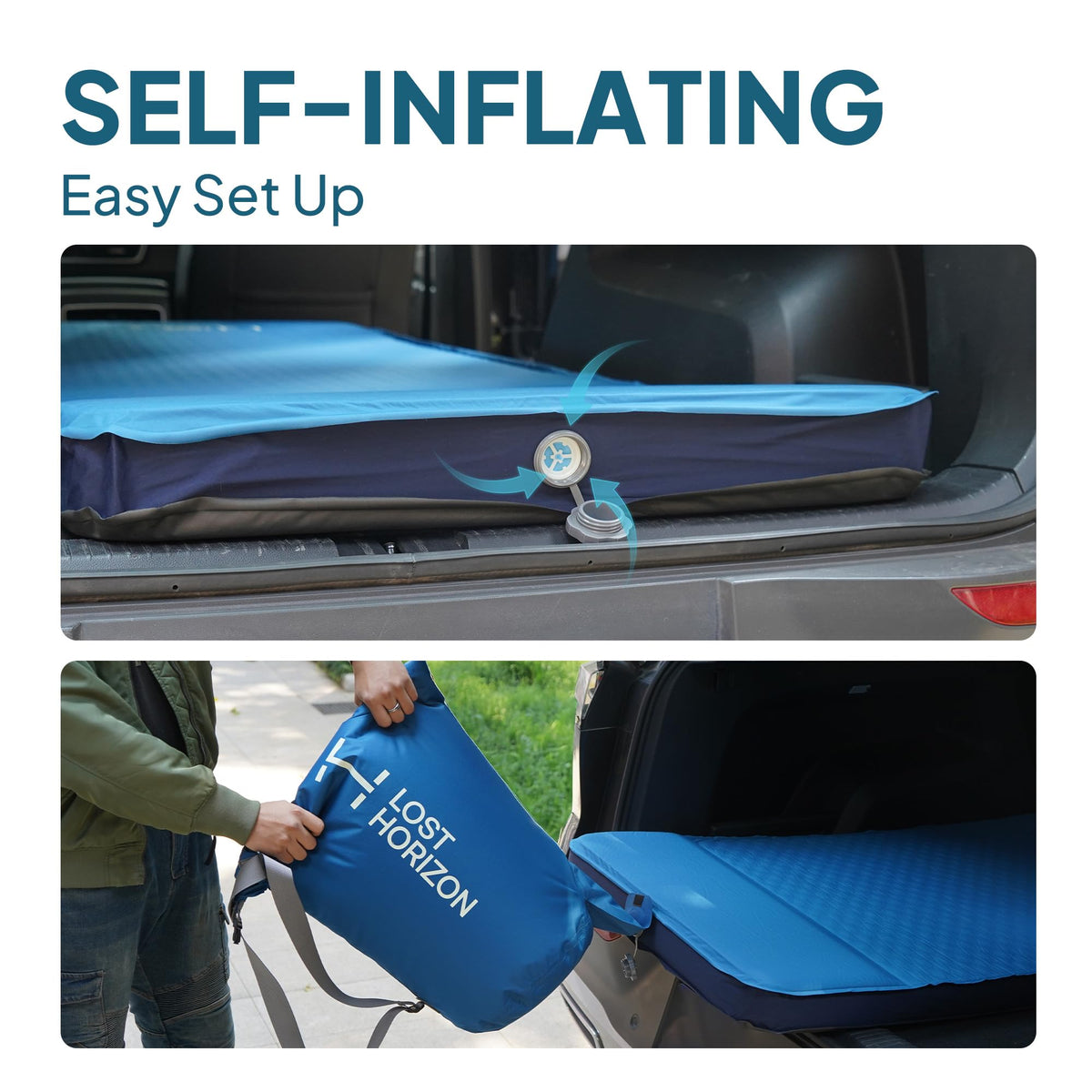 Lost Horizon Air & Foam Camping Mattress, Self-Inflating Sleeping Pad, 3" Thick, with Pump Sack, Single