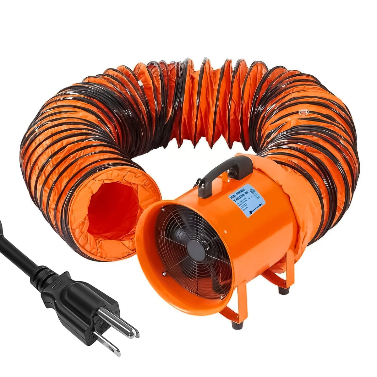 BouPower 12 Inches 3500 CFM Utility Blower Exhaust Fan with 16.4 FT Duct, 3500 r/min Heavy Duty Blower Fan, High Velocity Low Noise Extraction for Ventilating Workshops, Confined Space, Orange