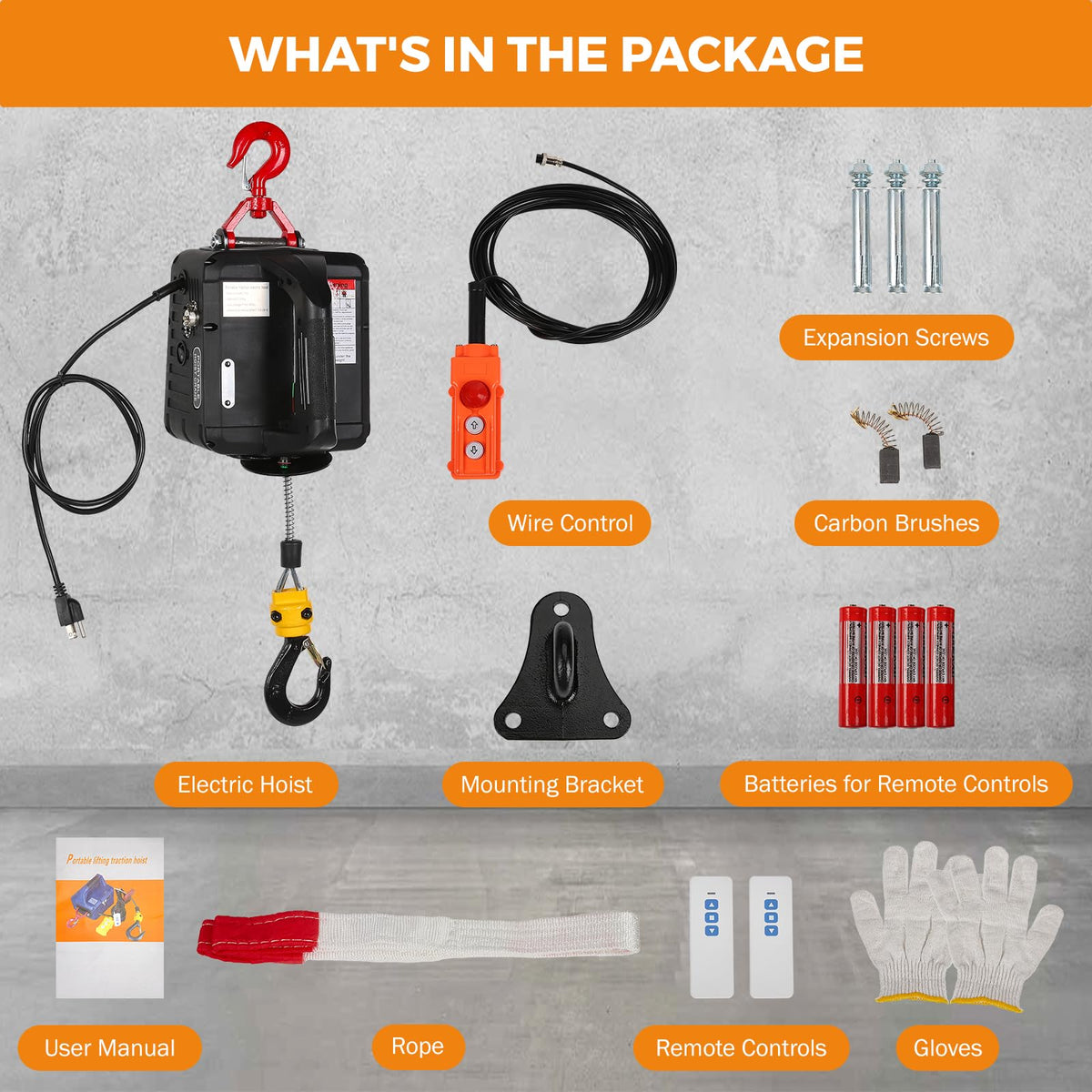 BEAMNOVA 1543lbs Portable 3-in-1 Electric Hoist Wireless Remote Control 110V 120 Volts 700kg Winch Crane Machine Hook Pulley System with Gloves