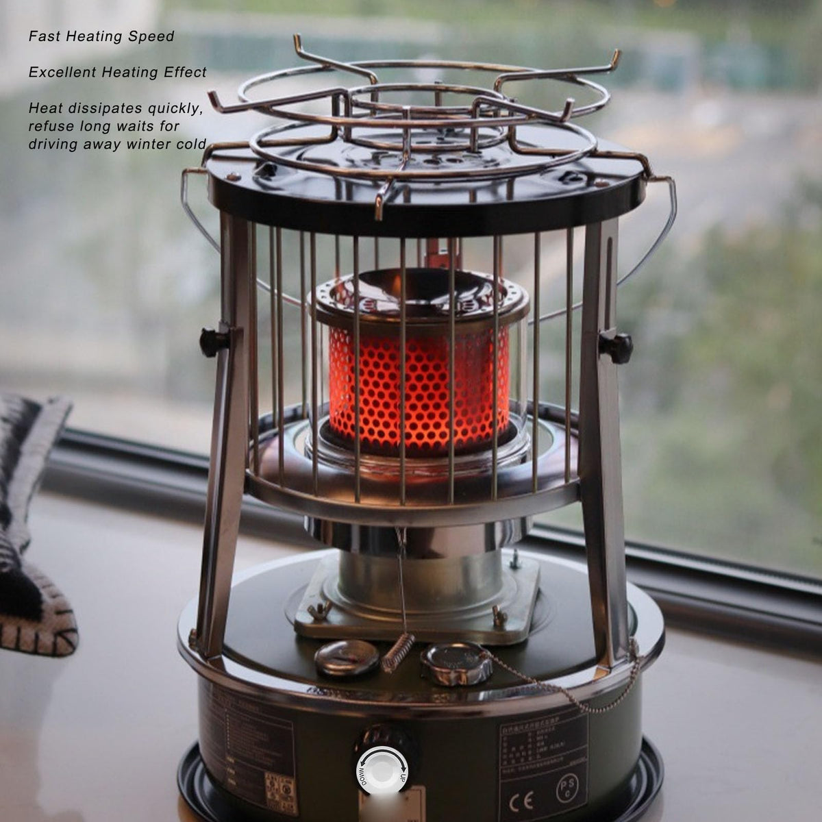 MOTOULAX Portable Kerosene Heater, Adjustable Height 5.2L Tank 20-25 Hours Heat 2.6KW Output for Garage Camping Emergency, with Safety Net and Accessories (Green)