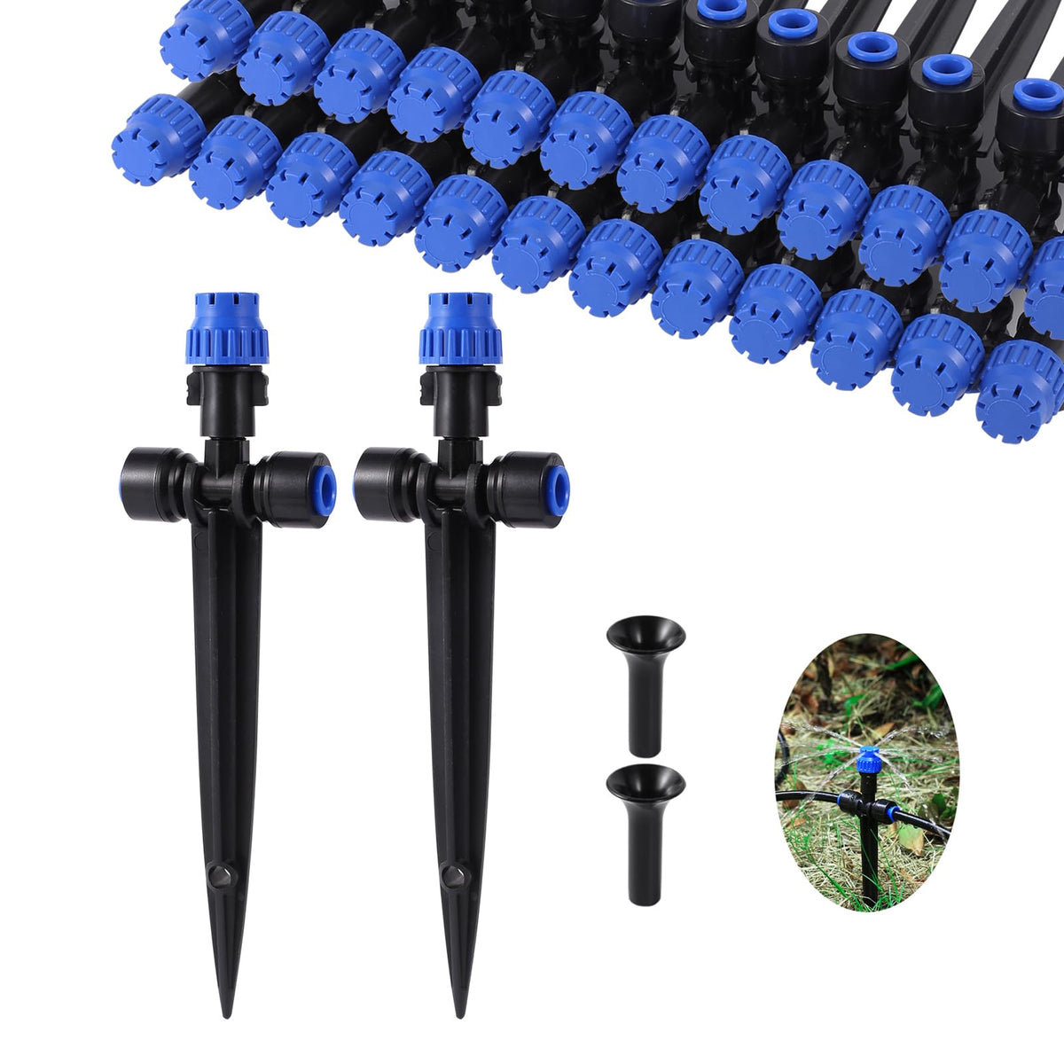 Drip Irrigation Emitters,with Adjustable 360 Degree Water Flow Drippers Emitters Push-to-Fit for 1/4 inch Tubing Garden Drippers Emitters for House Garden Watering System(12pcs- Drip)