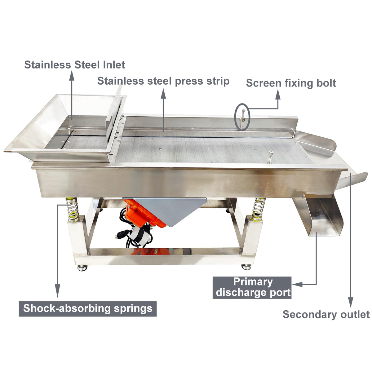 TECHTONGDA Straight Vibrating Sieve Screen Shaker Electric Linear Sifter Machine Stainless Steel One Layer Two Motor 3mm Round Hole Screen Size 40 * 13.8inch