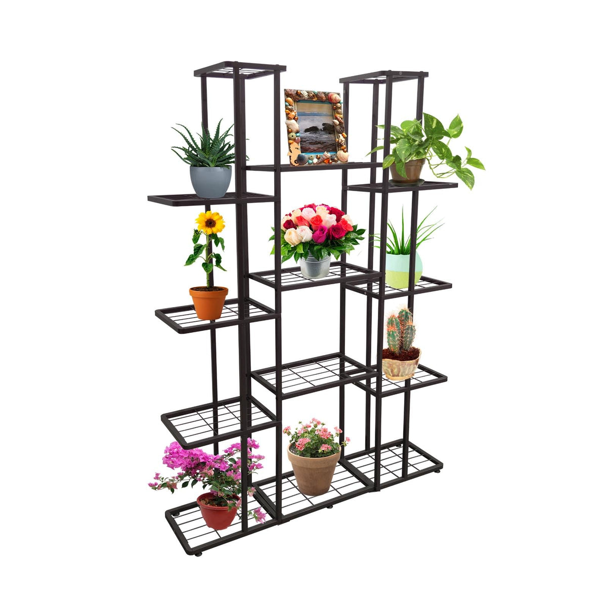 MTB Garden 5 Tier 14 Potted Metal Large Plant Stand for Indoor Outdoor Flower Pot Display Planter Shelf, Charcoal Grey