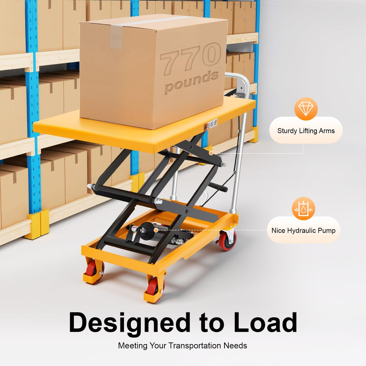 HIFMGHE Hydraulic Lift Table Cart 770lbs, 51" Lifting Height Hydraulic Lift Table, Double Scissor Pallet Truck with 4 Locking Wheels for Material Handling and Transportation