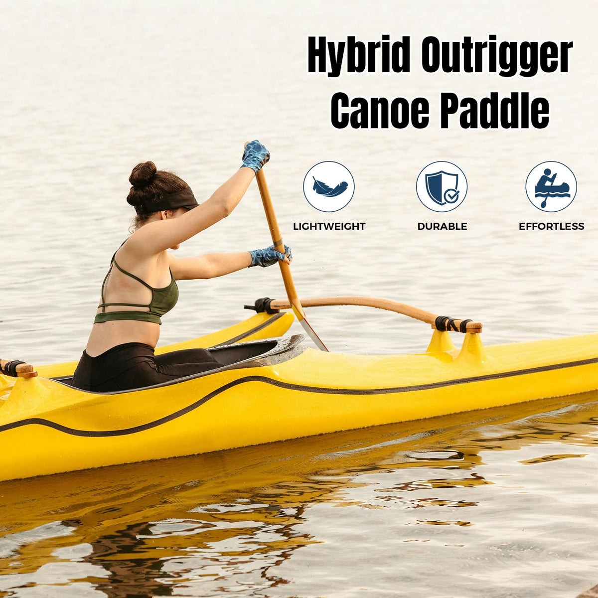 LINGVUM Hybrid Outrigger Canoe Paddle with Wooden Shaft and Carbon Fiber Blade, Lightweight and Durable OC Paddle, 50"