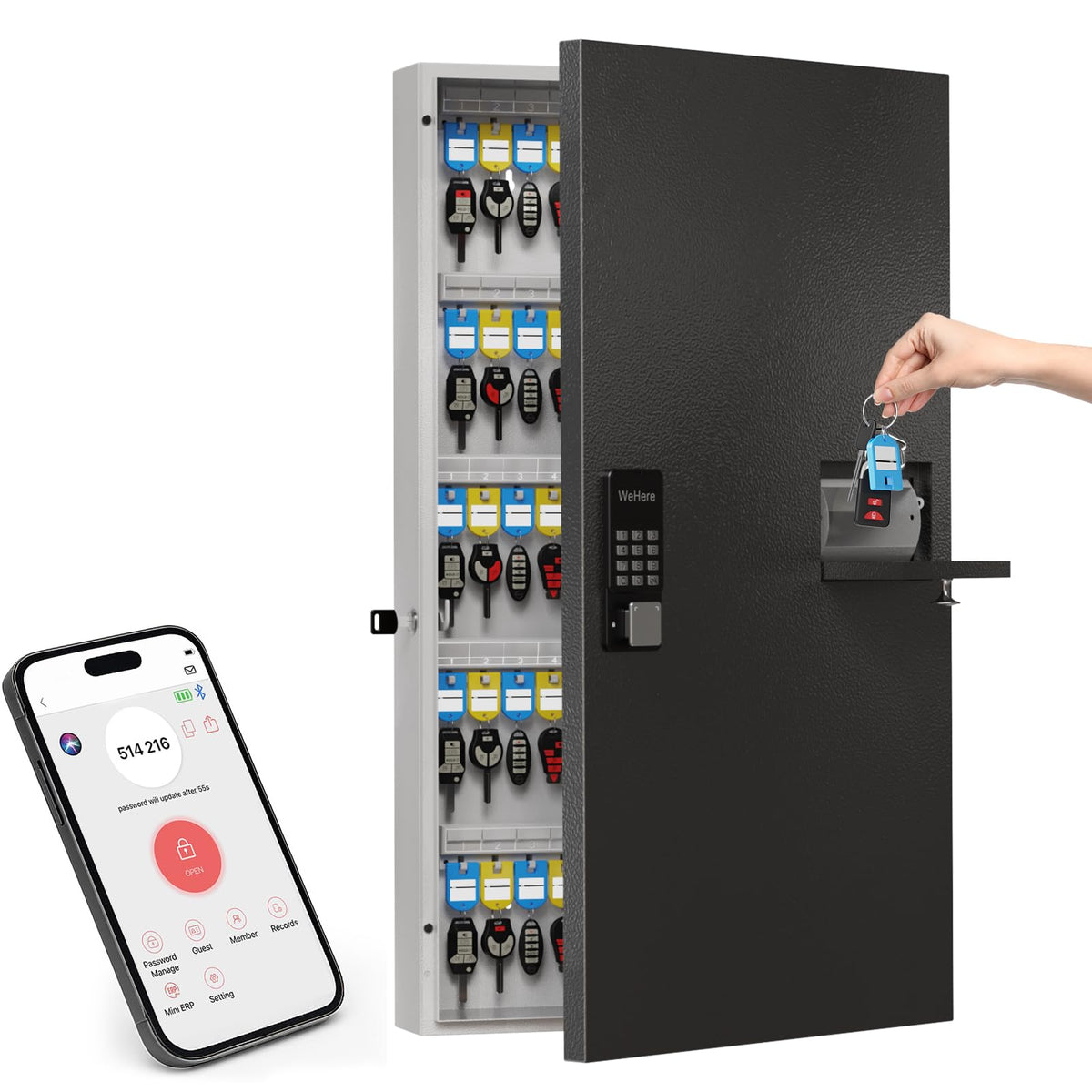 DiDiHere 104 Keys Lock Box, Key Management Cabinet Key with Drop Slot, APP Bluetooth, Digital Keypad, & WiFi Unlock, Access Log Tracking, Key Return Box for Hotel, Car Dealerships, Office, School