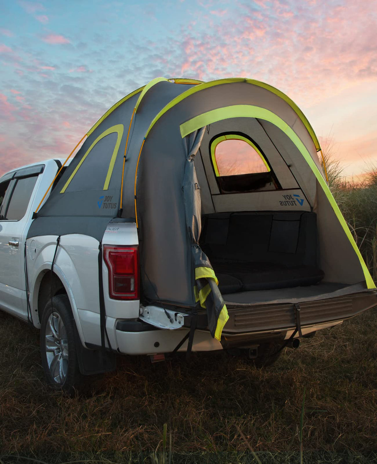 JOYTUTUS Pickup Truck Tent 5ft 2.0, Waterproof PU2000mm Double Layer for 2 Person, Portable Truck Bed Tent with Rainfly, Green, Aluminum Pole