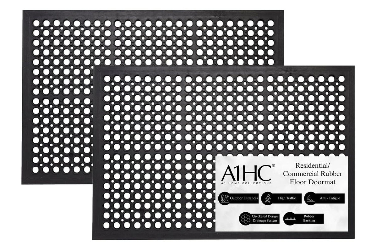 A1 Home Collections New All Purpose Anti Fatigue Versatile Rubber Floor Non-Slip Mat with Drain Holes, Workplace Mat, Restaurant Kitchen Mat, Commercial Utility Garage Floor Mat - 36" x 60" (2 Pack)