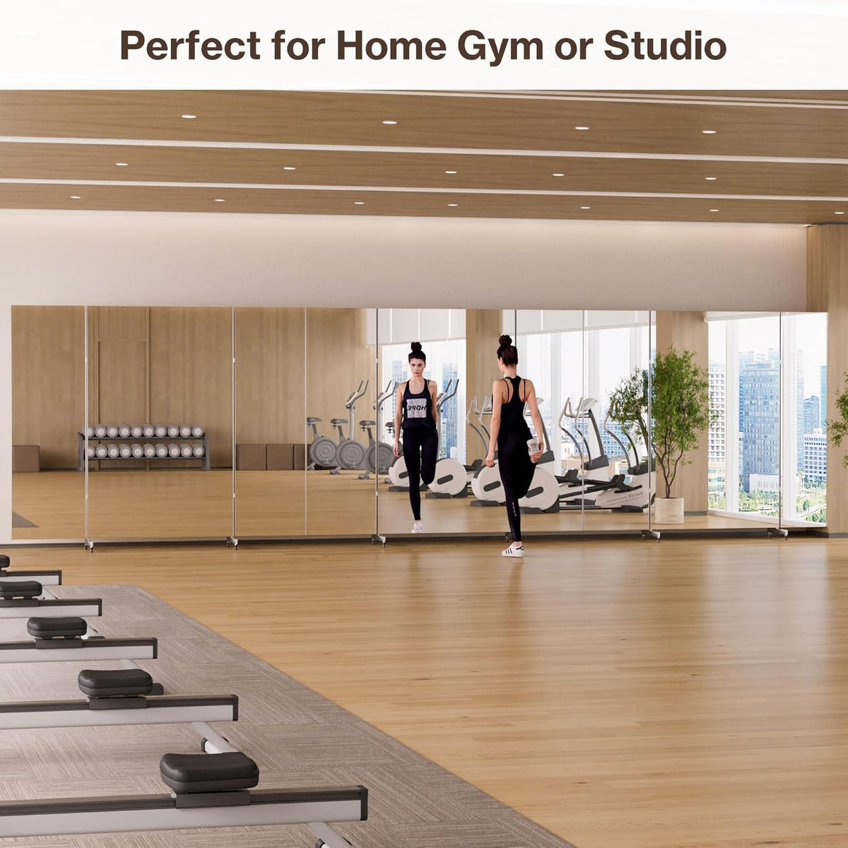 Full Length Stand Up Mirror on Wheels,79''×67'',Large Tri-Fold Floor Mirror with Stand,Movable 3-Way Full Length Standing Mirror for Gym, Dance Studio, Fitness Room, and Home (Whtie)