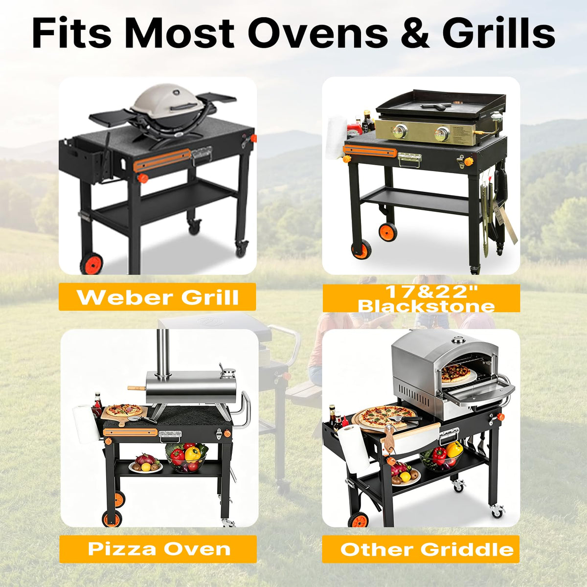 Foldable Heavy-Duty Grill Cart, Blackstone Stand Compatible with Blackstone 17/22”Griddle, Grill Table Designed for Outdoor and BBQ Enthusiasts, Easy to Move, Ideal for Camping and Backyard Party