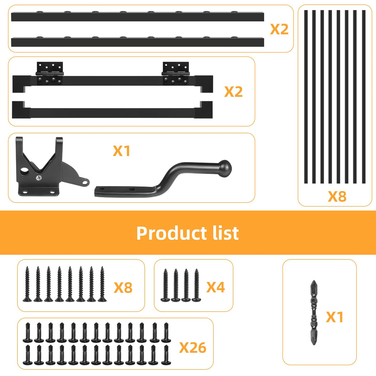 Deck Gate Outoor, 36″ Black Heavy Duty Steel Anti-Rust Fence Door with Adjustable Width (Up to 48"), Easy Installation Metal Gate for Residential, Yard, Patio, with Hinges and Latch