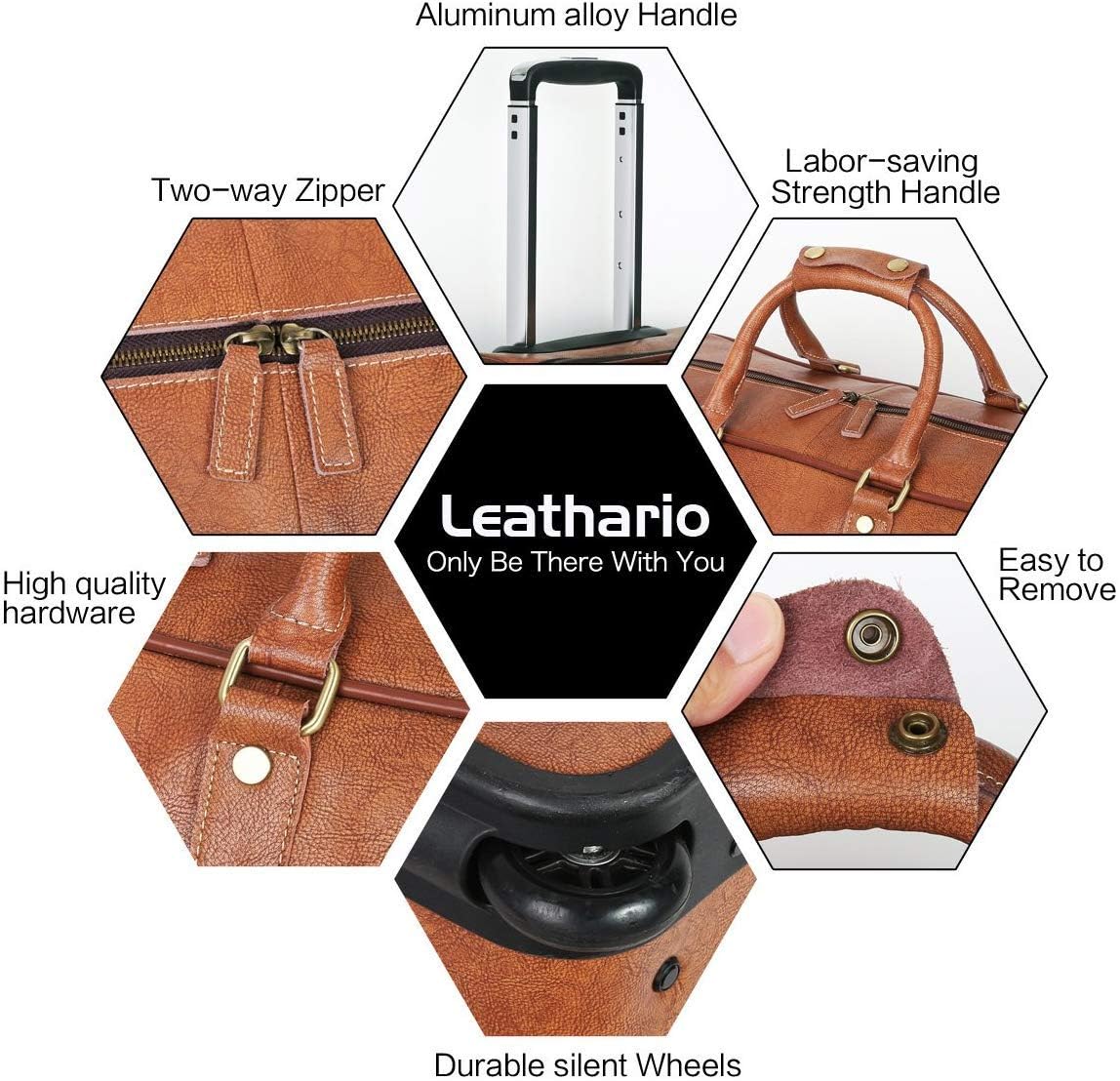 Leathario Leather Luggage travel duffle bag weekend overnight bag rolling suitcase