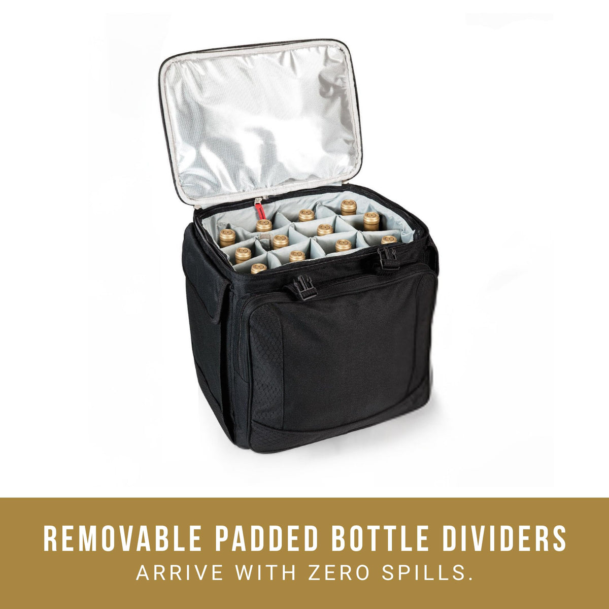 PICNIC TIME Bodega Rolling Wine Cooler, Insulated 12-Bottle Wine Cooler with Wheels, Outdoor Portable Rolling Ice Chest with Water-Resistant Liner, Telescopic Handle and, Large Pockets, (Black)