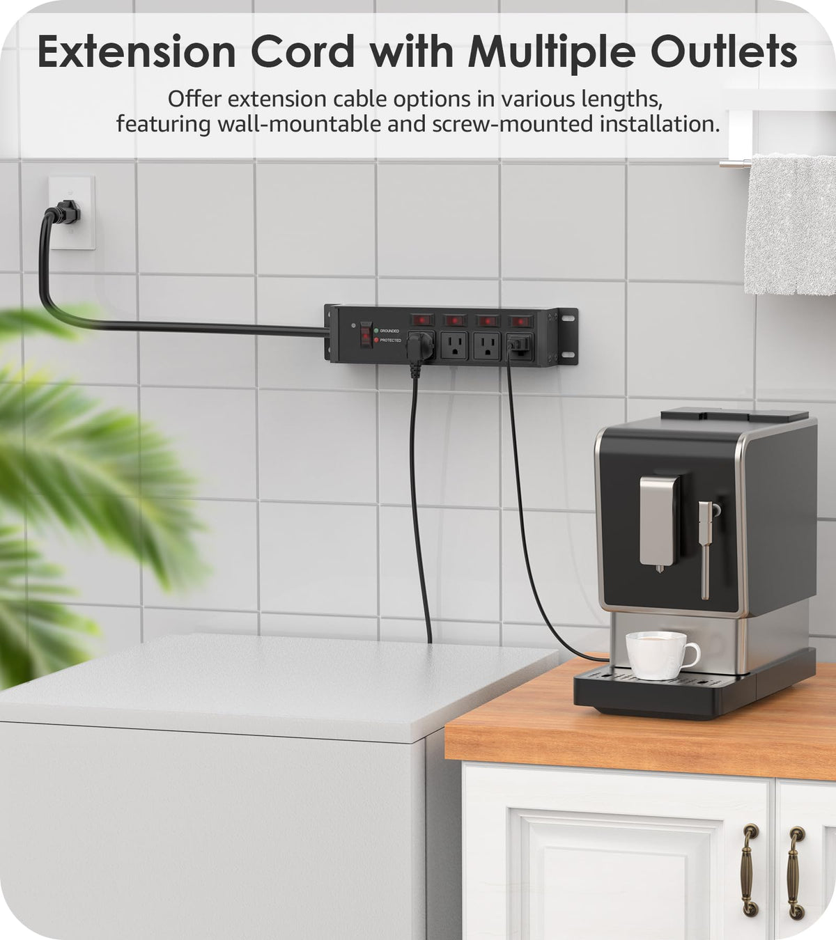 CCCEI 12 Gauge Outdoor Long Extension Cord with Multiple Outlets, 20 Amp Individual Switches Heavy Duty Surge Protector Power Strip, Garage Wall Mount Outlet Extender. 100 FT, Black.