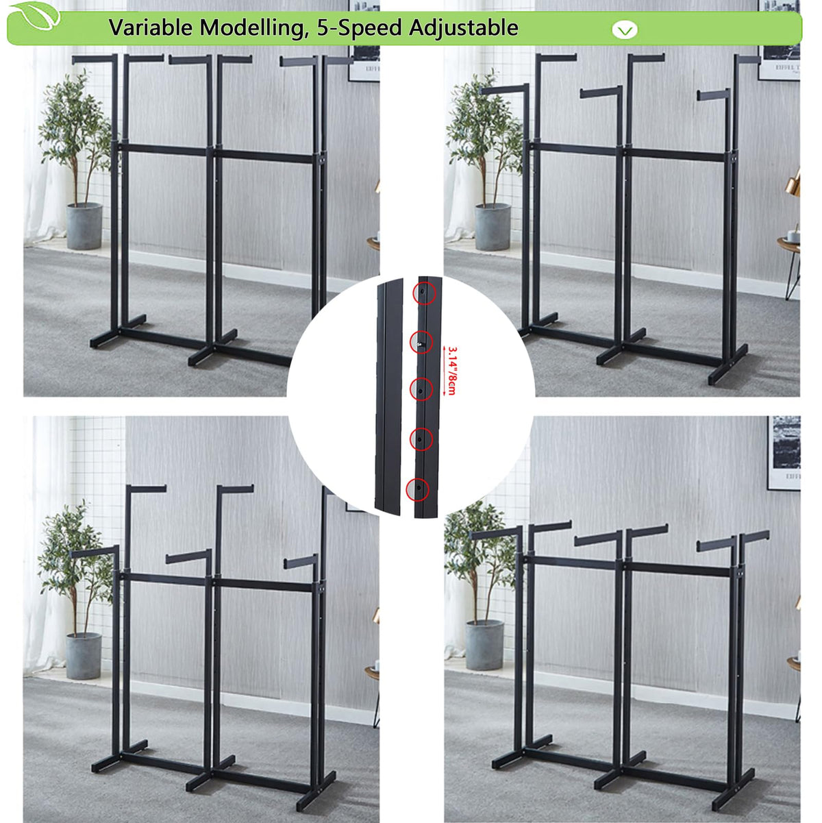 FKKPRVAX Floor Standing Metal Garment Rack - Heavy Retail Display Racks With Wheels, 6 Arms Clothing Rack, Square Tubing Portable Shirt Racks, Merchandise Display For Hanging Clothes (Black)