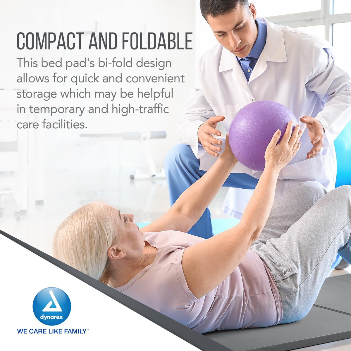 Dynarex Bedside Bi-Fold Foam Floor Mat - Waterproof Safety Floor Mat for Elderly & Hospital Patients - Accident & Fall Prevention Pad, Gray - 36" x 66"