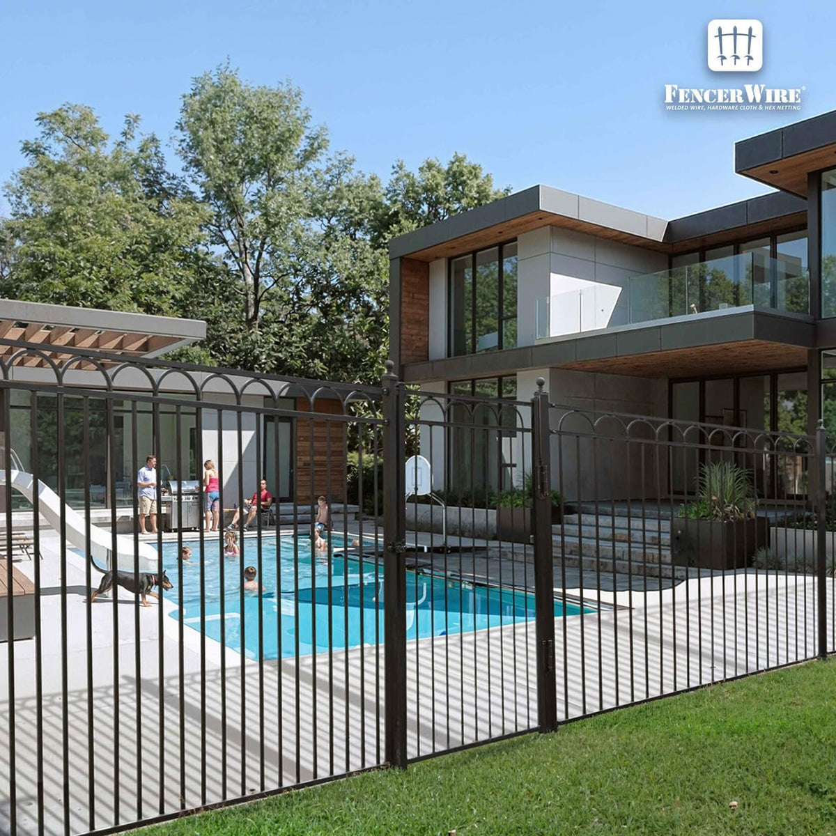 Fencer Wire 100FT Heavy Duty Arc Fence Barrier Kit, Anti-Rust Metal Steel Fence with 5FT Height X 8FT Width Panels, Gate, Posts, Connectors, Outdoor Fencing for Yard, Pool, Patio
