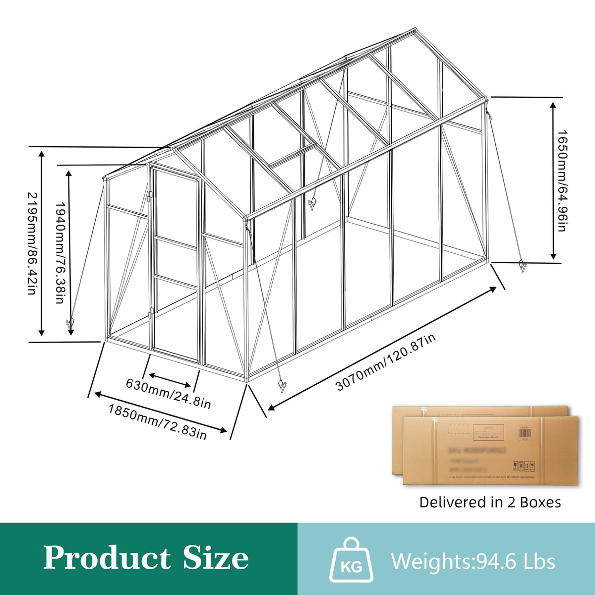 KEIKI 6x10 FT Polycarbonate Greenhouse for Outdoors, Heavy-Duty Walk-in Aluminum Greenhouse with Anchor Base, Light-Transmitting Panels & Drainage System, Black