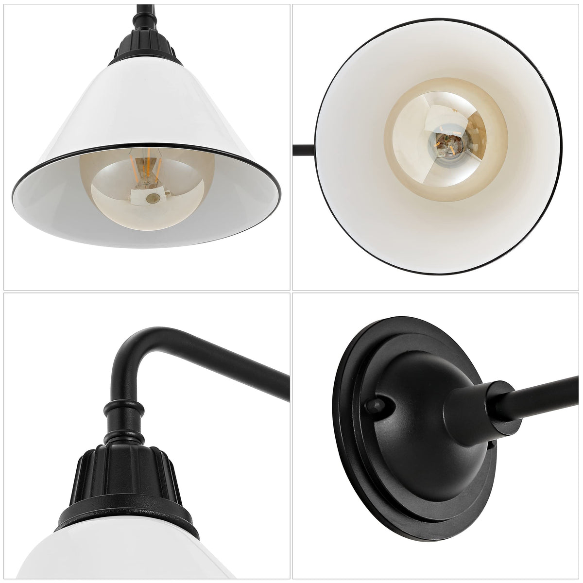 JONATHAN Y 9.63" White/Black 1-Light Farmhouse Outdoor Sconce, Industrial LED Wall Light, Gooseneck Arm Barn Lamp with Metal Bell Shade for Porch, Patio, Kitchen, LED Bulb Included JYL7612A