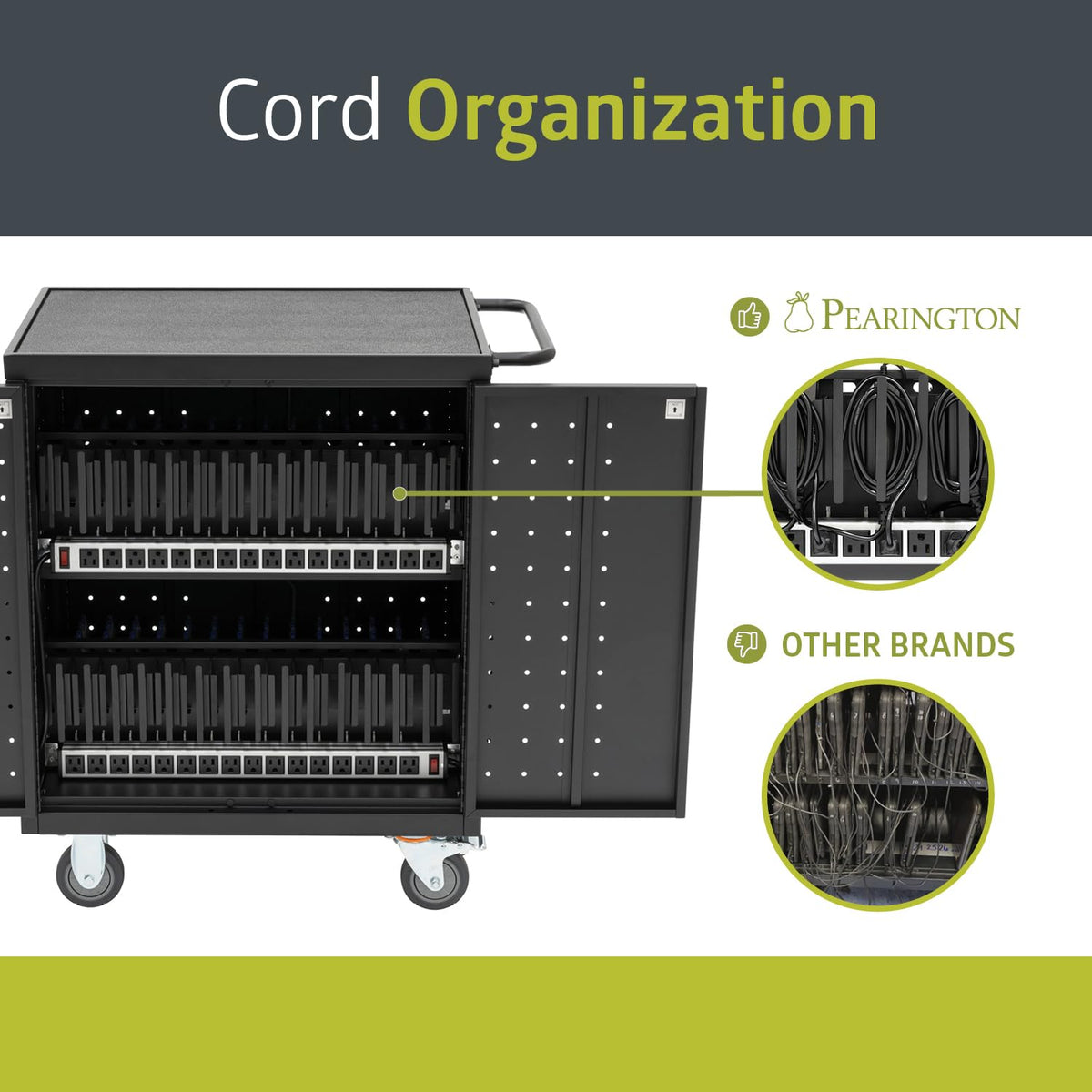 Pearington 30 Device Mobile Charging/Storage Cart for iPads, Tablets, Laptop, and Chromebook, Up to 13-inch Screen Size, Classroom Locking Charging Station