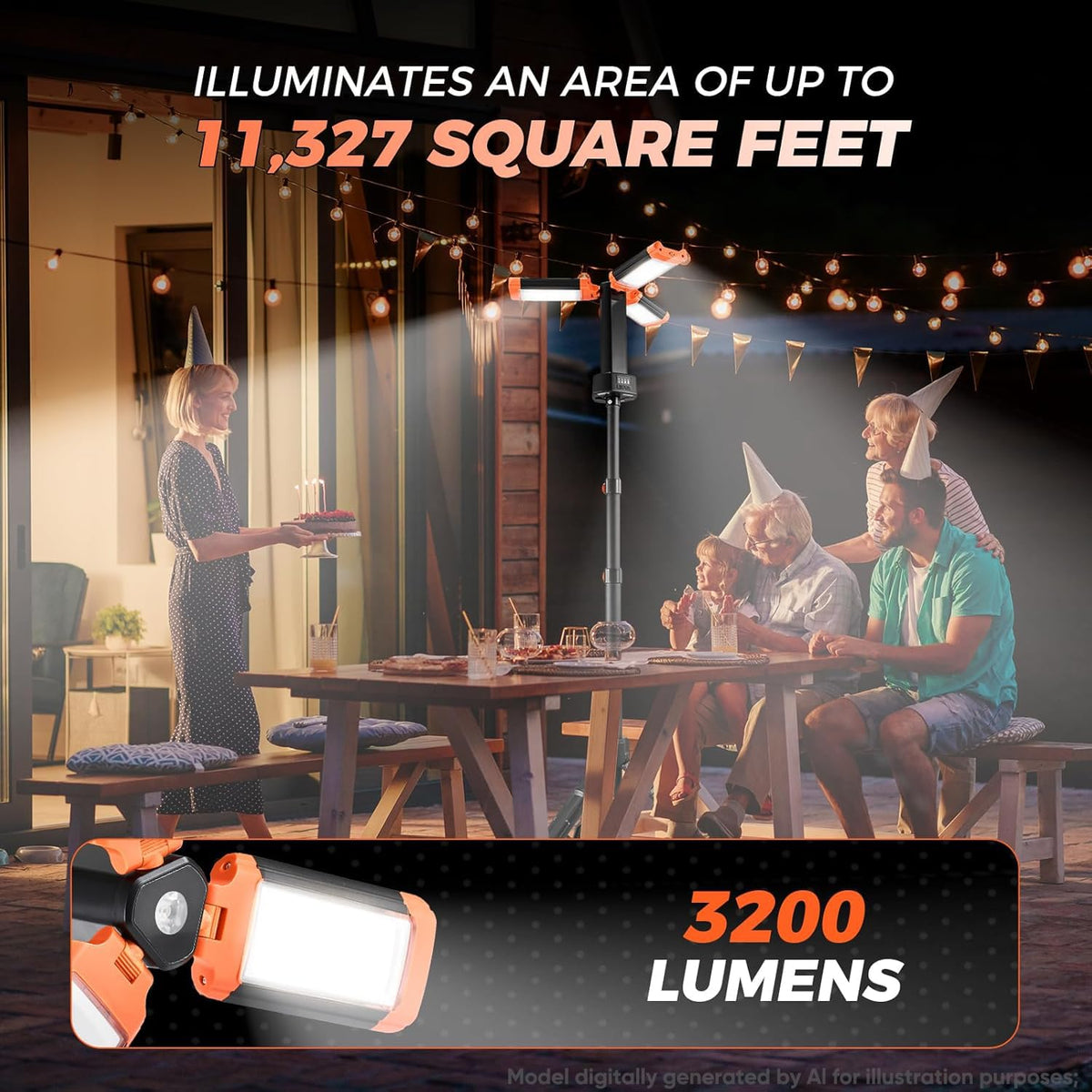 SakerPlus Portable Camping Light with Stand, 20000mAh Outdoor Work Light 800-3200 Lumen, 6.1ft Height with Detachable Tripod, 3300-6500K Dimmable LED, Camping Essentials Gear Emergency Flashlight