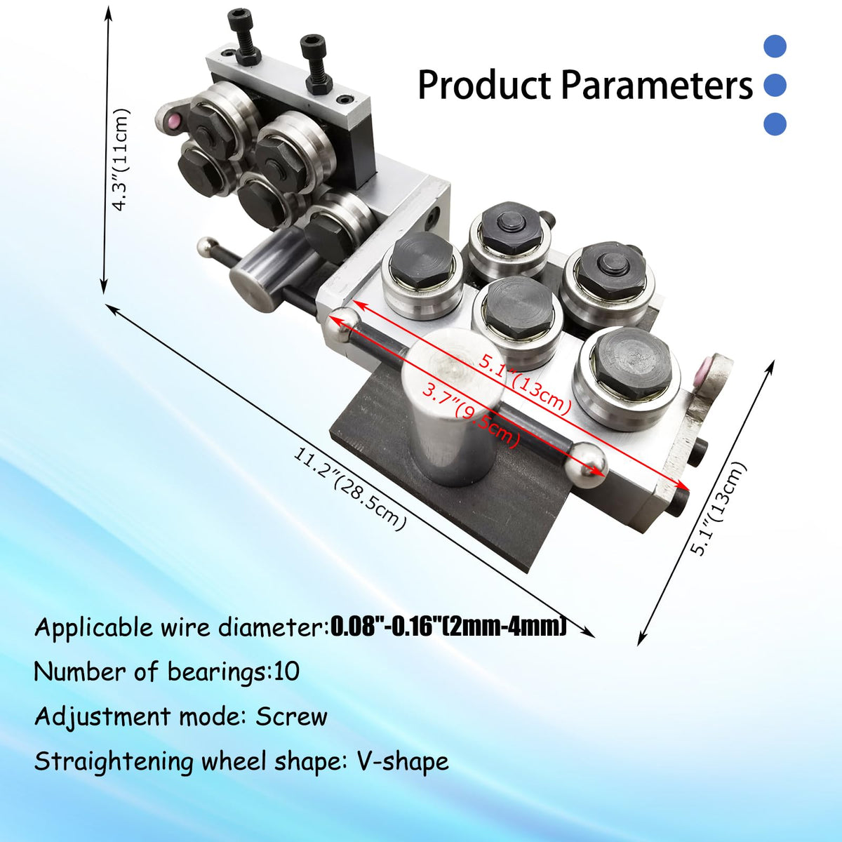 PreAsion Metal Wire Cable Straightener Straightening Machine with 10pcs V Shape Straighten Wheels Adjustable Diameter 2-4mm Straightening Tool for Different Metal Wire