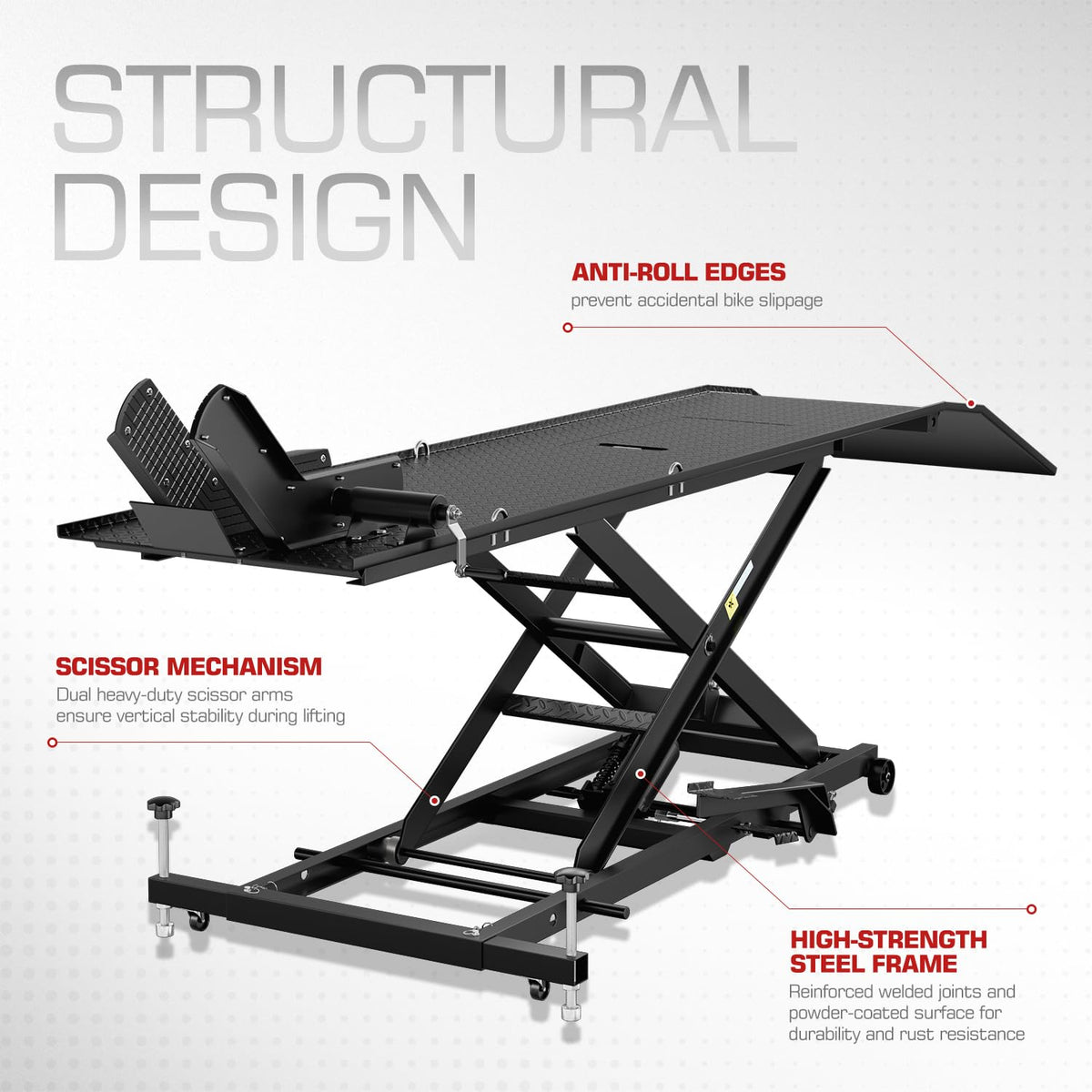 DNA Motoring Motorcycle Lift Table 1000lbs Capacity Motorcycle Support Stand L 86.2in x W 22in Motorcycle Lift Jack Lifting Range 7.2-30.3in Black TOOLS-00780