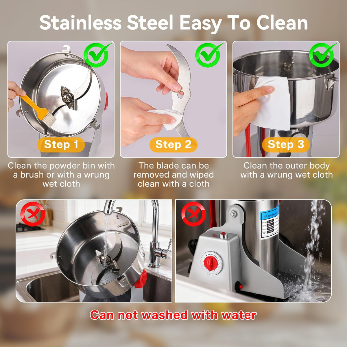 Jivoxia 3000G Grain Mill, 3600W Flour Mill Grinder for Home, 36000 RPM Electric Stainless Steel Grinder for Commercial & Kitchen Use, 270° Swivel for Soybean, Millet, Coffee and Other Dry Foods