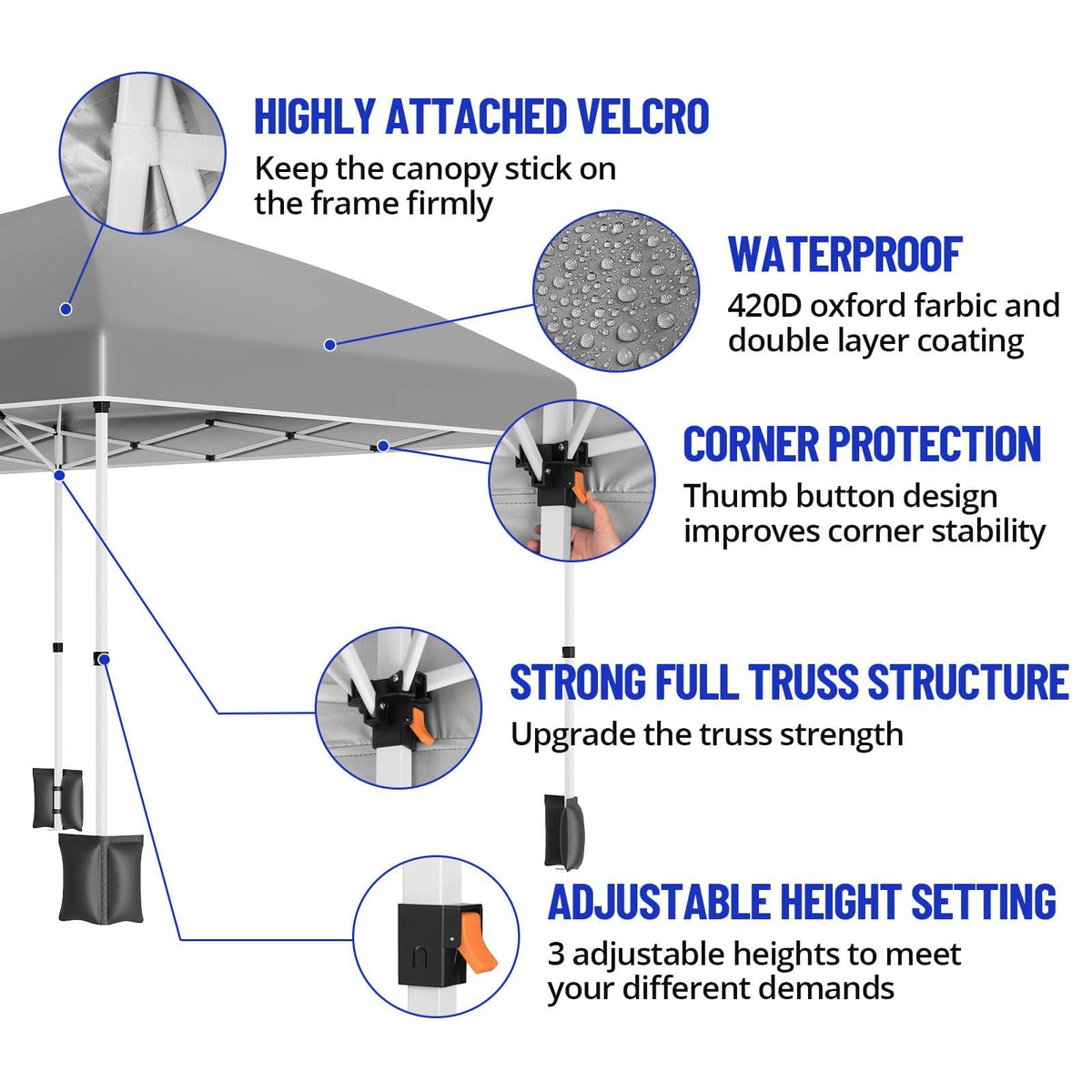 10x20 ft Party Tent, Heavy Duty Pop Up Commercial Canopy with 6 Removable Sidewalls, Waterproof Outdoor Wedding Event Shelter for Patio Backyard Gathering, Grey