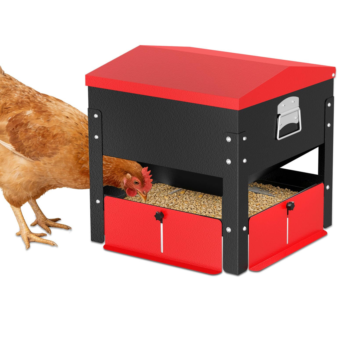 100lbs Automatic Chicken Feeder, Heavy Duty Galvanized Steel Poultry Feeder, Weatherproof & Secure-Lid for Outdoor Use, No Waste & Rodent-Proof for Chickens, Ducks, Turkeys
