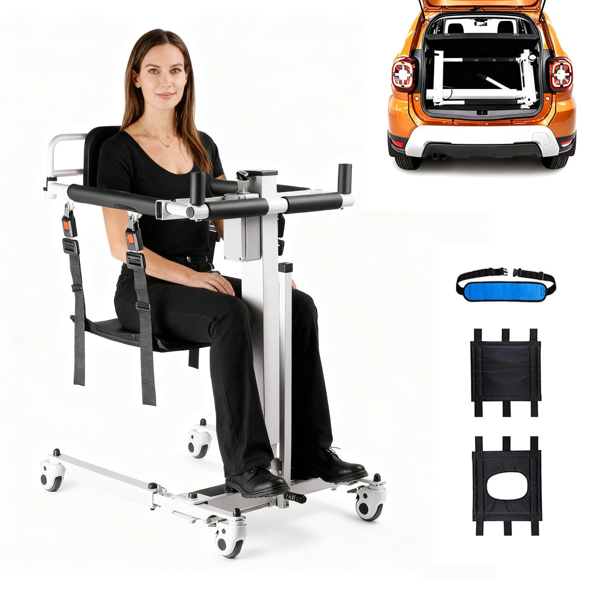 Upgrade Electric Transfer Lift - Foldable Patient Lift Transfer Chair for Car- Handicap Lift Shower Chair, Bathroom Wheelchairs Transfer Chairs for Seniors, Adults & Disabled