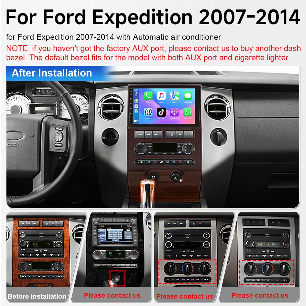 ASURE 9 inch Android 15 Car Stereo Radio for Ford Expedition 2007-2014 Auto Air Conditioner,4G+64G GPS Navigation Unit with Wireless Carplay,Android Auto,1280x800 HD Touchscreen