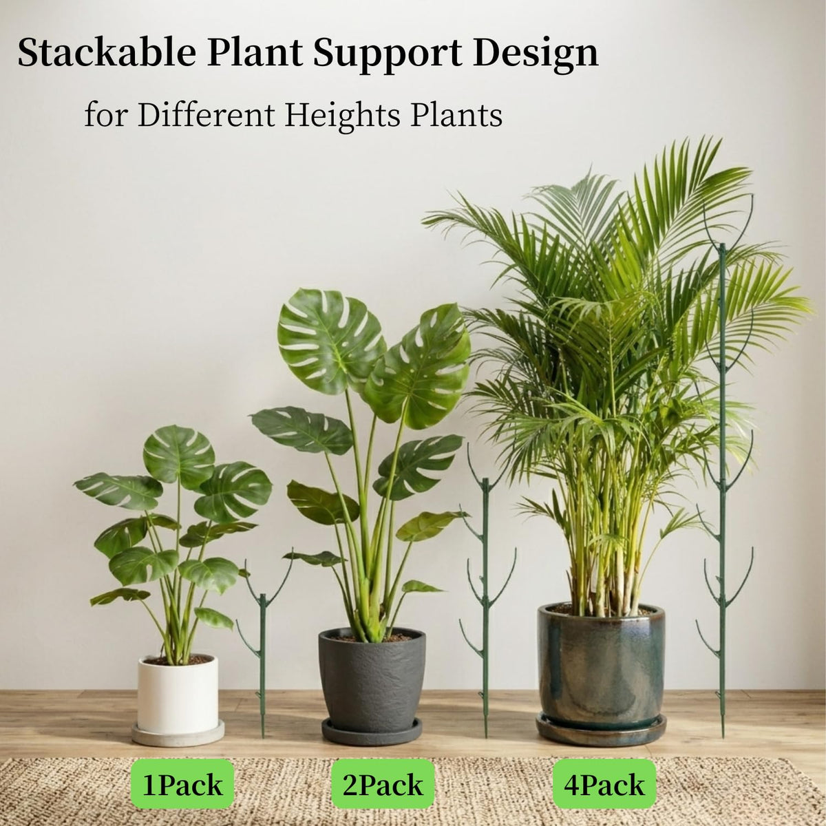 10 Pack Stackable Plant Support Stakes, Moss Pole Alternative for Monstera & Climbing Vines, Gardening Gifts for Women, Garden Essential Trellis Sticks for Indoor Outdoor Plant with 20Pcs Clips & Ties