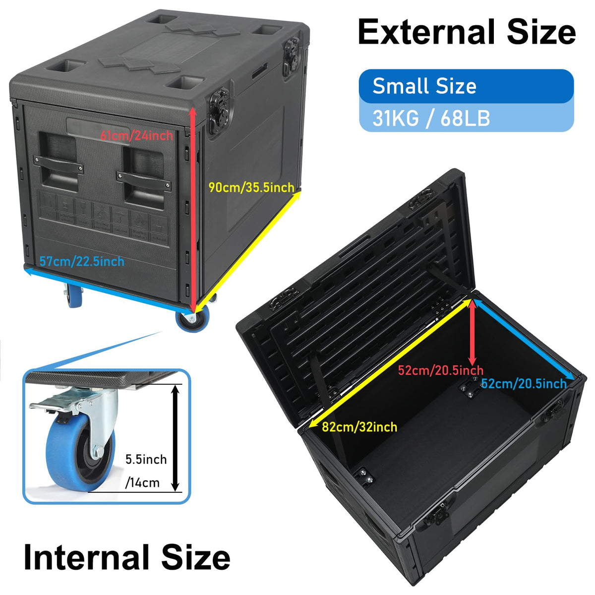 ECGOIOE Cable Trunk Road Case with Wheels 35" x 22" x 24" Professional Stackable Heavy Duty ATA Rolling Road Case for DJ Equipment Storage Transport Touring with Casters