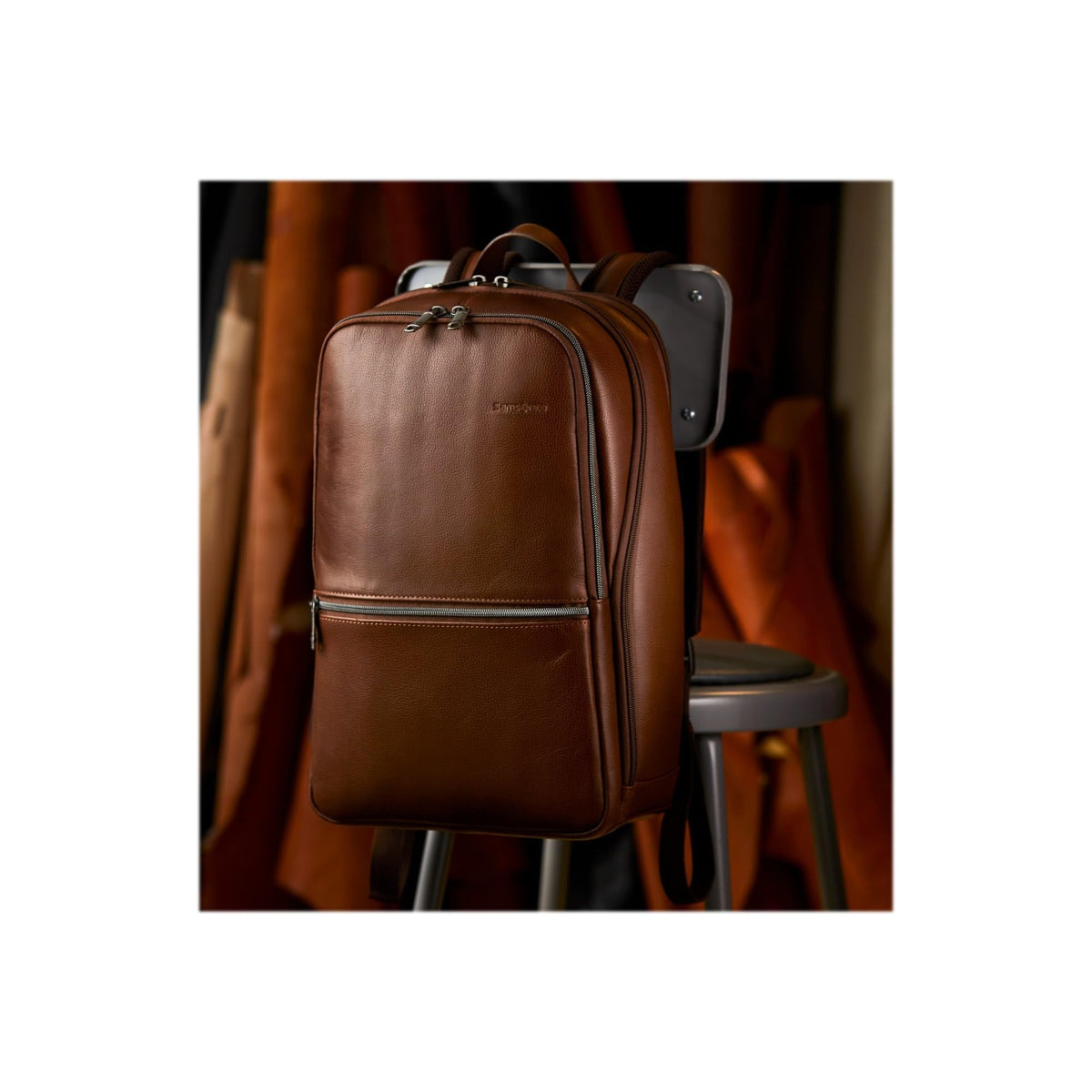 Samsonite Classic Leather Slim Backpack, Cognac , One Size