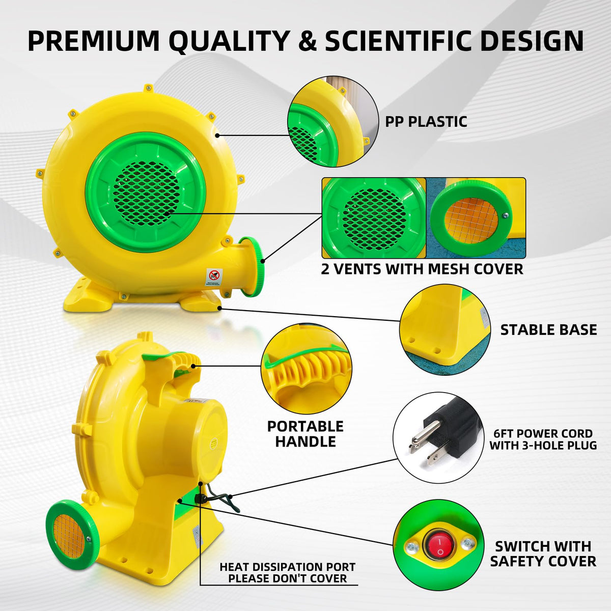 GONFLABLE Air Blower, 480W 0.64HP Bounce House Blower, Portable Inflatable Bubble HOU-se Blo-wer, Perfect for Inflatable Bounce House, Bouncy Castle, Jumper, Water Slid, Corded(480 Watt 0.6HP)