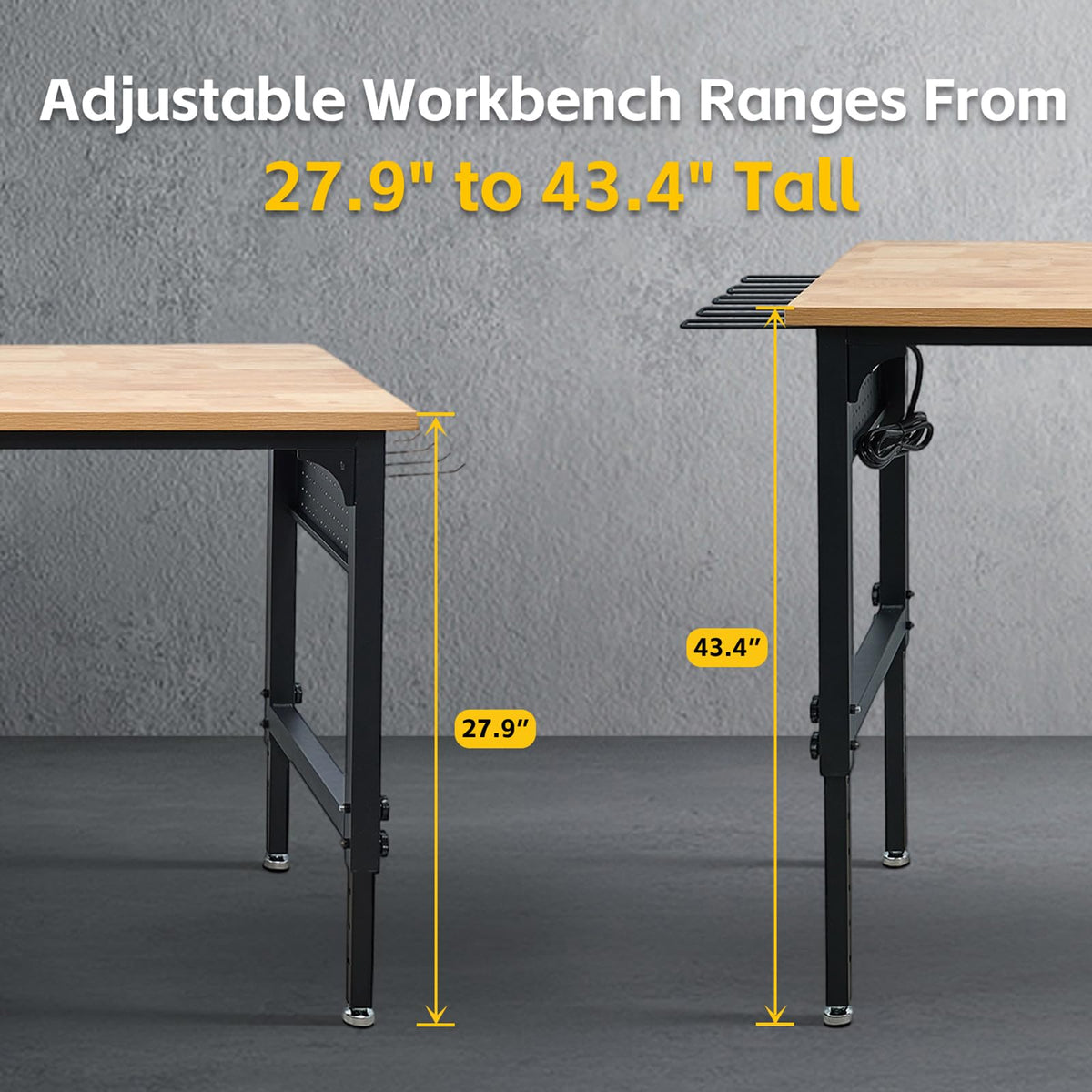 60" Heavy-Duty Garage Workbench, 2300LBS Capacity Work Table with Power Strip, Work Bench for Garage, Workshop, Office, Warehouse & Home