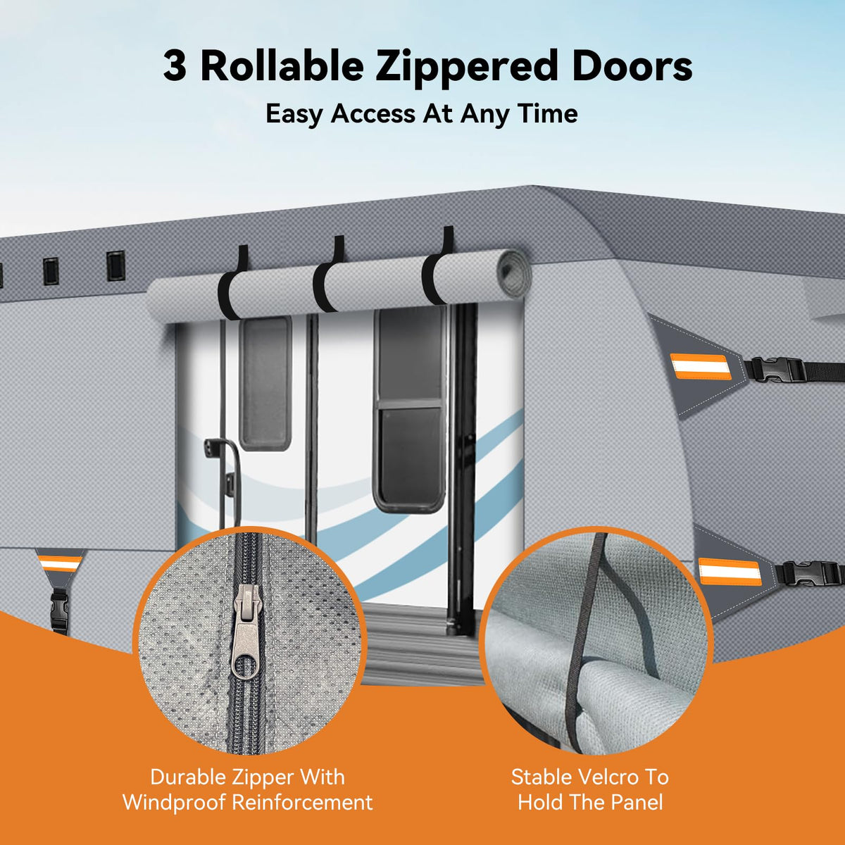 Travel Trailer Cover 18-20 FT, Heavy Duty 7-Layer RV Cover, Rip-Stop Camper Cover, Windproof with 5+2 Straps, UV & Snow Protection, Fits Rooftop A/C