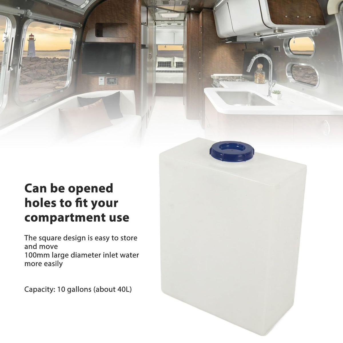 Akozon RV Water Storage, 10 Gallons RV Water Storage 19.7 X 15.7 X 7.9in Heat Cold PE Fresh Water for Trailer Boat Yacht RV Fresh Water Holding