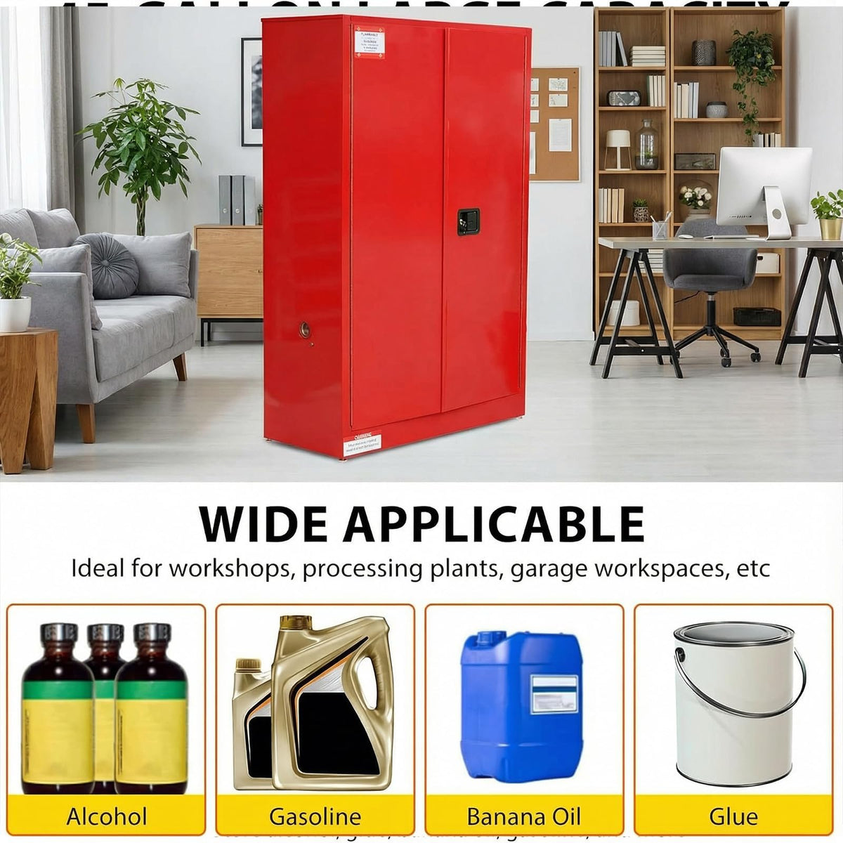 ActiveTrail 45 Gallon Flammable Safety Cabinet, Industrial Yellow Steel Storage for Flammable Liquids, 2 Adjustable Shelves, Double-Wall Fireproof Cabinet with Manual Close Doors & Vents – Red