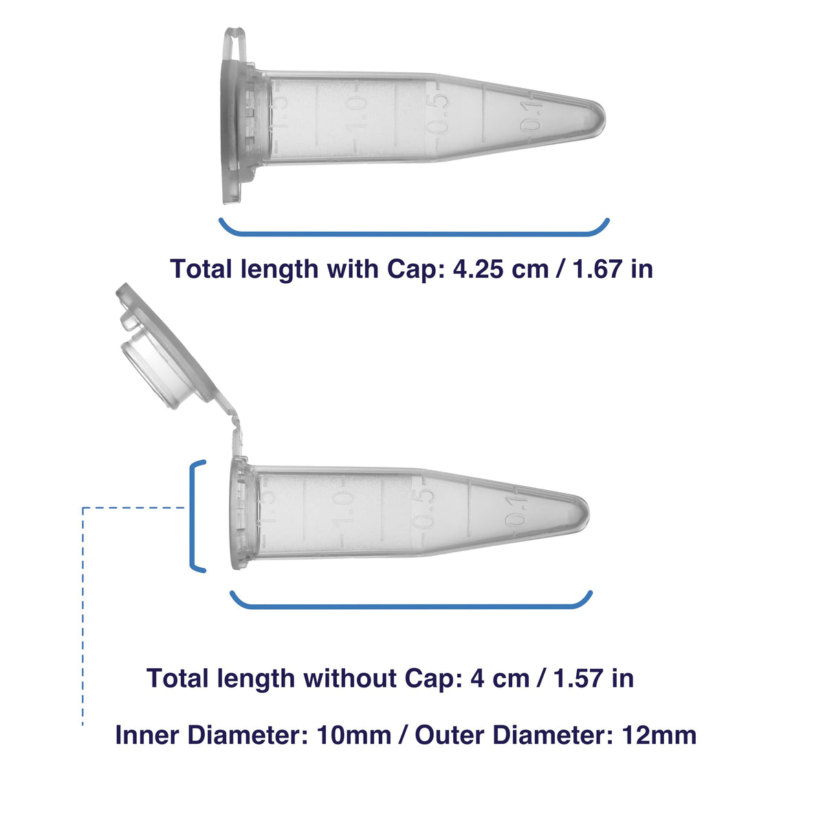 Kashi Scientific 1.5mL Clear Snap Cap Microcentrifuge Tube with Graduation, Lab Grade Polypropylene Plastic [1.5mL, 1000]