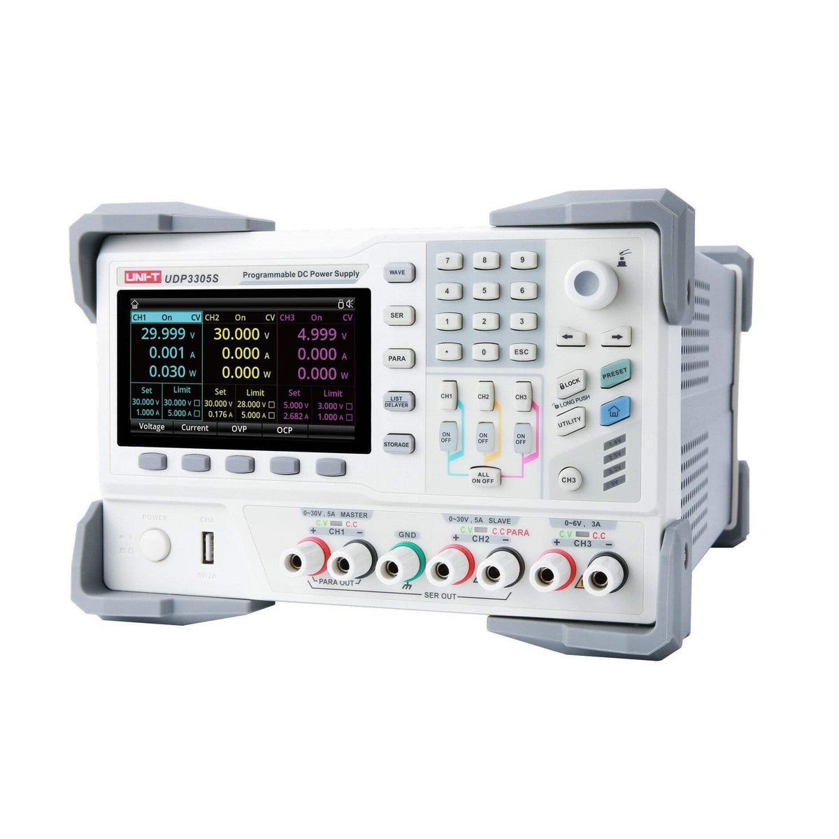 UNI-T UDP3305S Programmable Linear DC Laboratory Power Supply, 4 Channels, 328W, 1mV/1mA Resolution, Voltage Accuracy <0.03%+10mV, Current <0.2%+5mA
